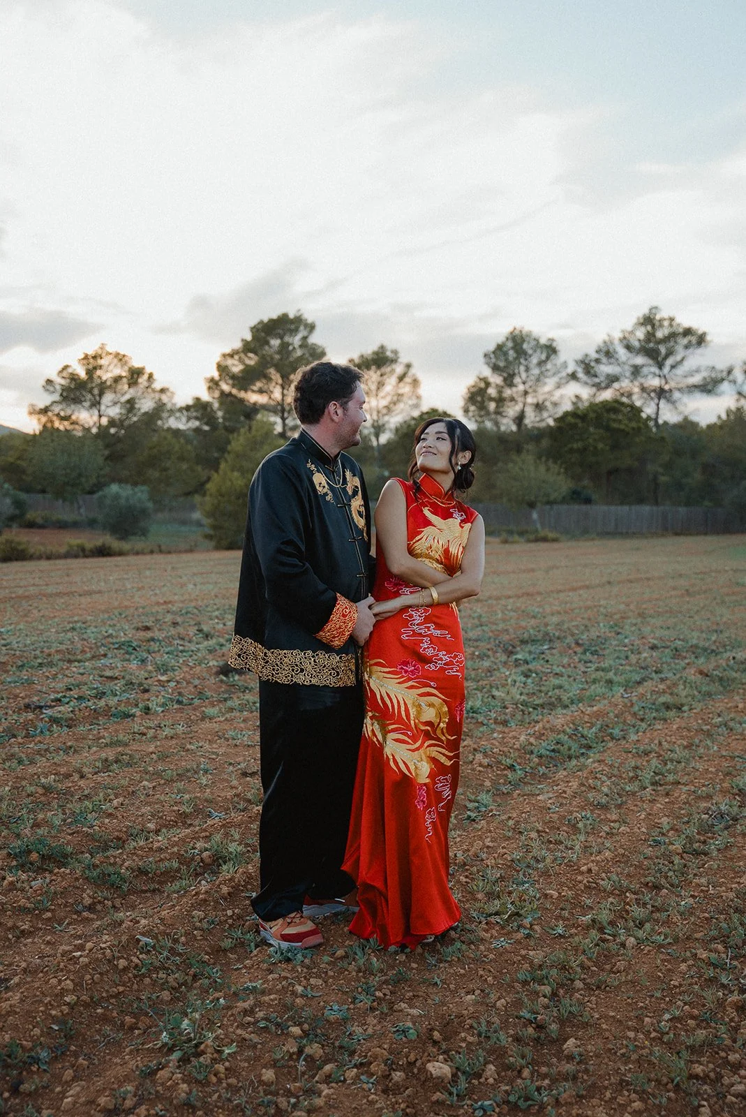 Chinese bridal fashion with modern styling, Ca Na Xica wedding Ibiza