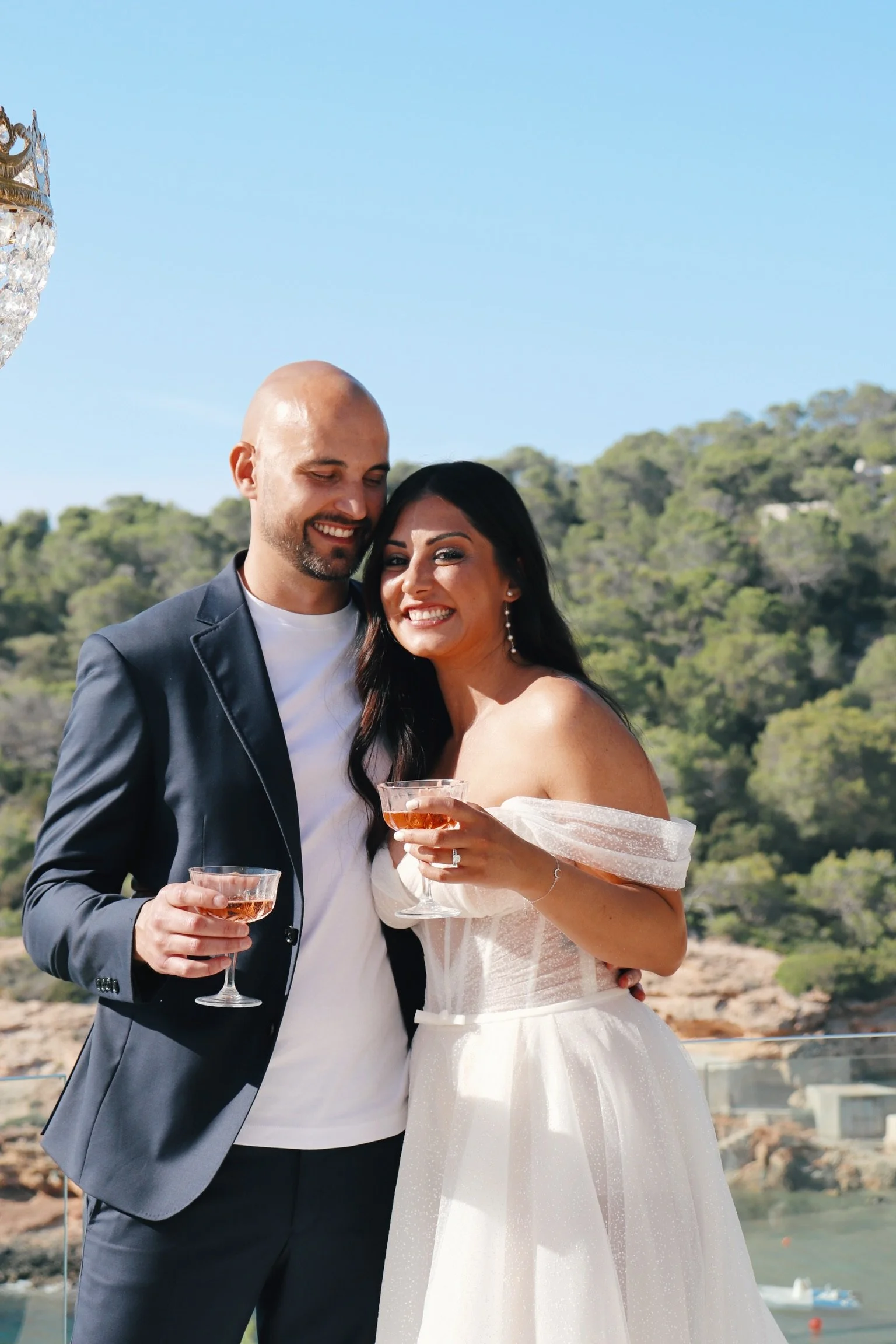 Luxury outdoor ceremony overlooking Mediterranean Sea, June wedding Ibiza