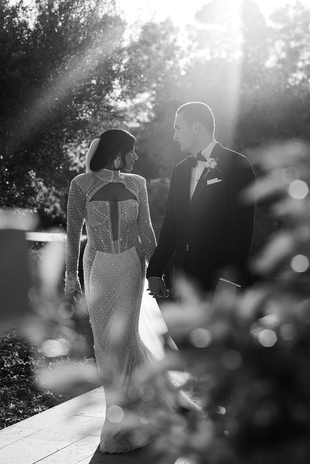 Bride and groom walking down aisle with bubble send-off, Ca Na Xica Ibiza