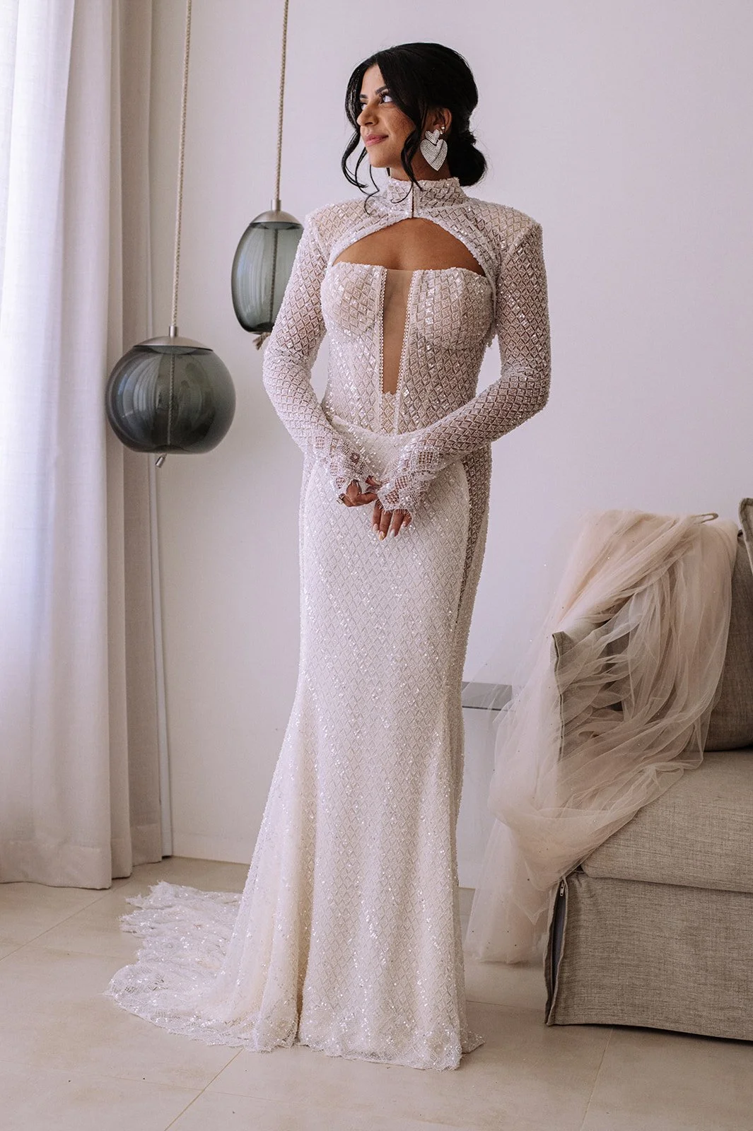 Fashion-forward bridal look with Versace heels and Cartier jewelry, Ca Na Xica wedding