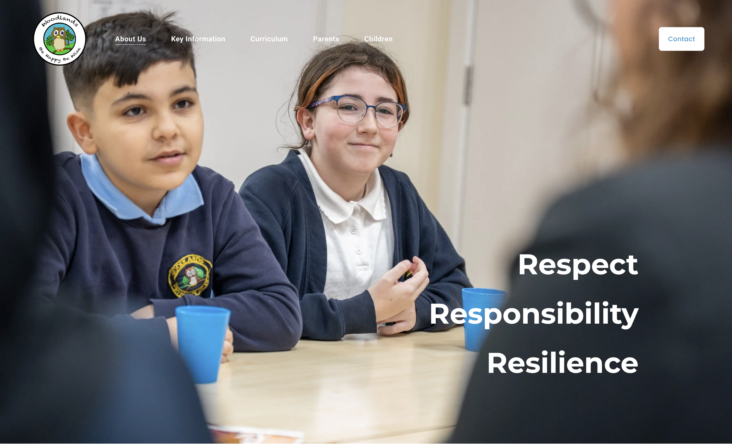 Image showing the new website homepage for Woodlands Primary School on the Wirral. Designed by Racing Snake Media.