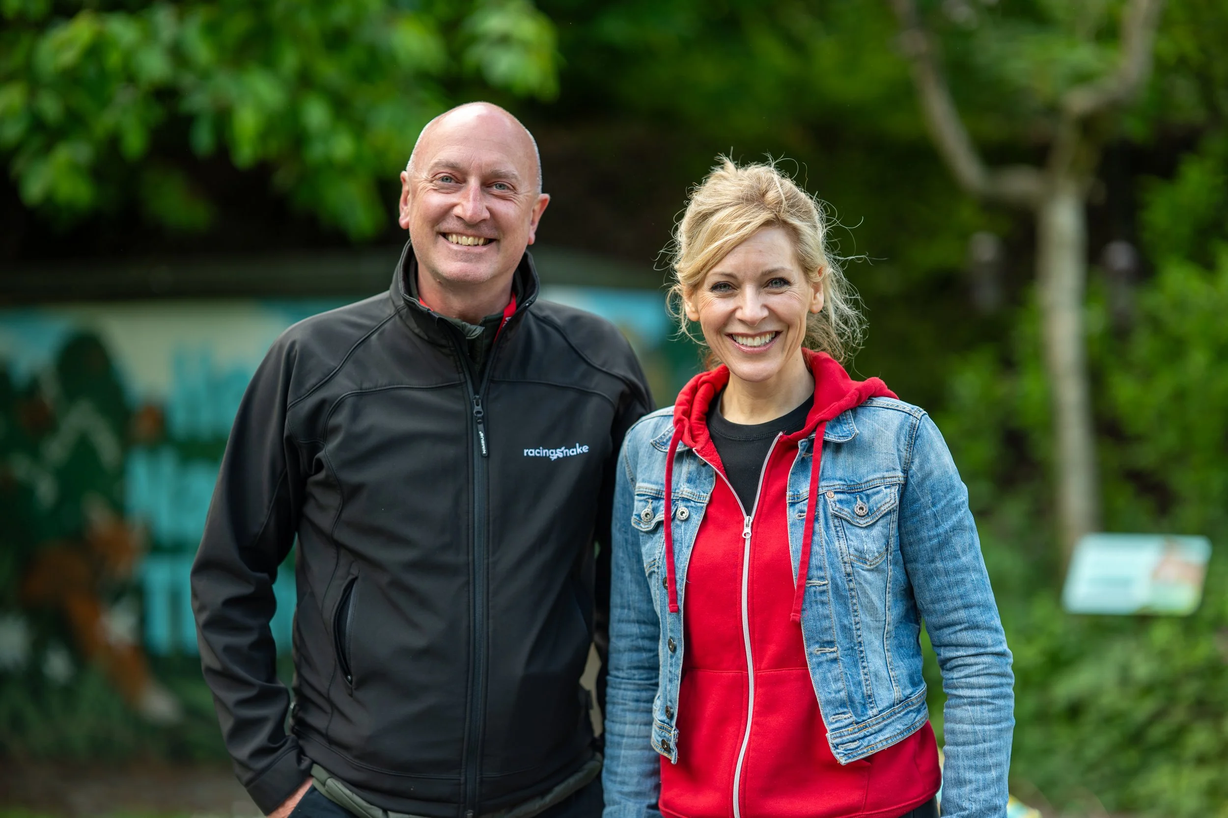 Simon with Naomi Wilkinson on set of the most recent Chester Zoo live event, all about UK wildlife. Filming, editing and live stream by Racing Snake Media.