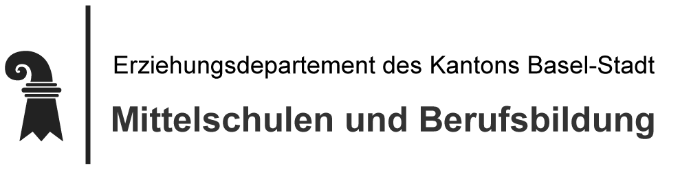 Logo mit schwarzer Figur und Text "Mittelschulen und Berufsbildung"