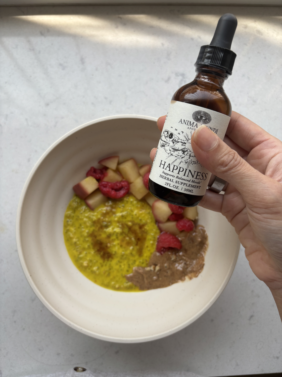 One of favorite brands - Anima Mundi. 
The best adaptogens & botanicals used from across the world to create the most beautiful natural supplements. This Happiness tonic is a blend of powerful herbs, perfect to add to your smoothie or anything & kick