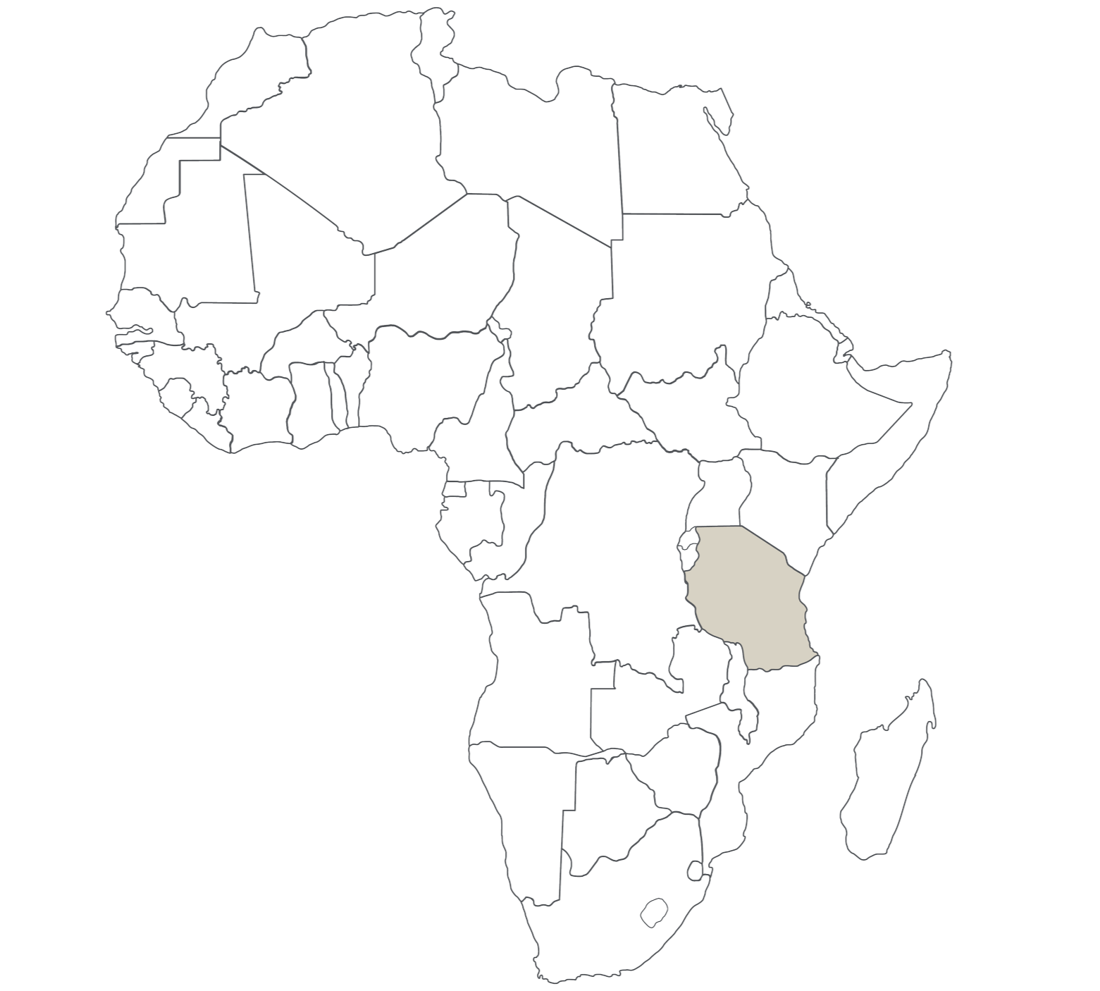 Kart over Afrika hvor Zambia er uthevet med en lys farge.
