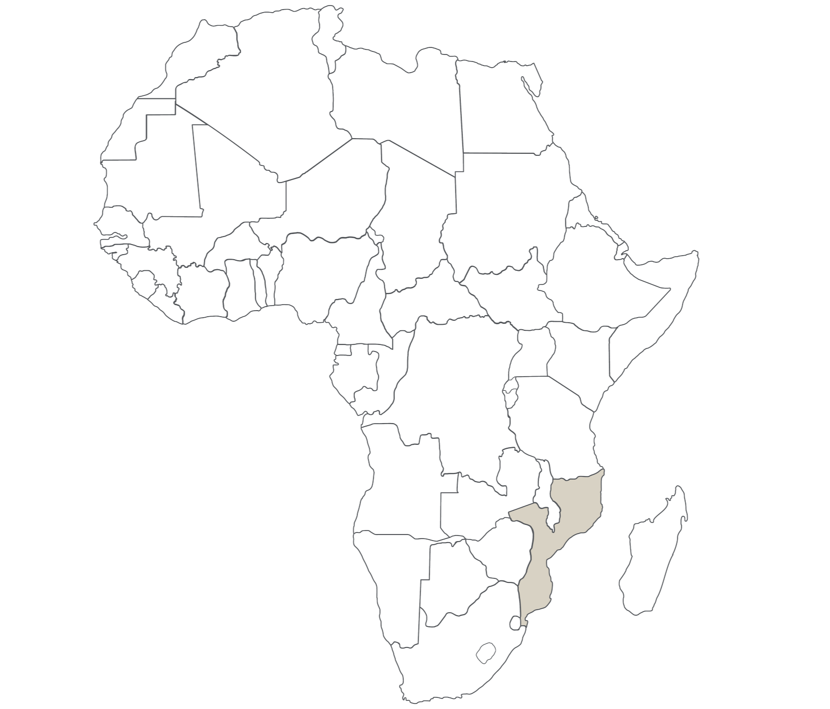 Kart over Afrika med Etiopia og Somalia fargelagt