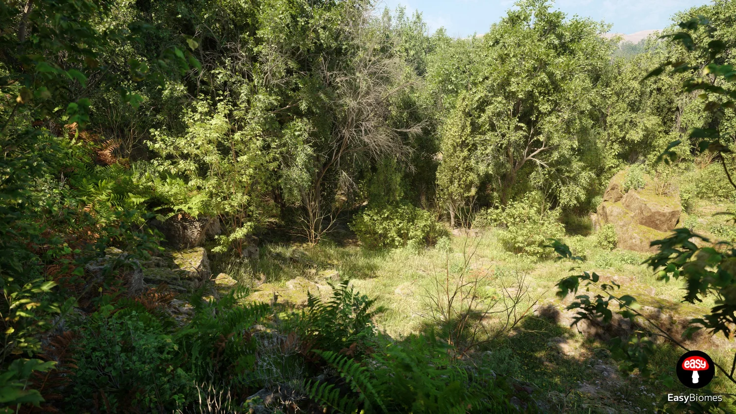 Procedural foliage and trees forest biome created in UE5