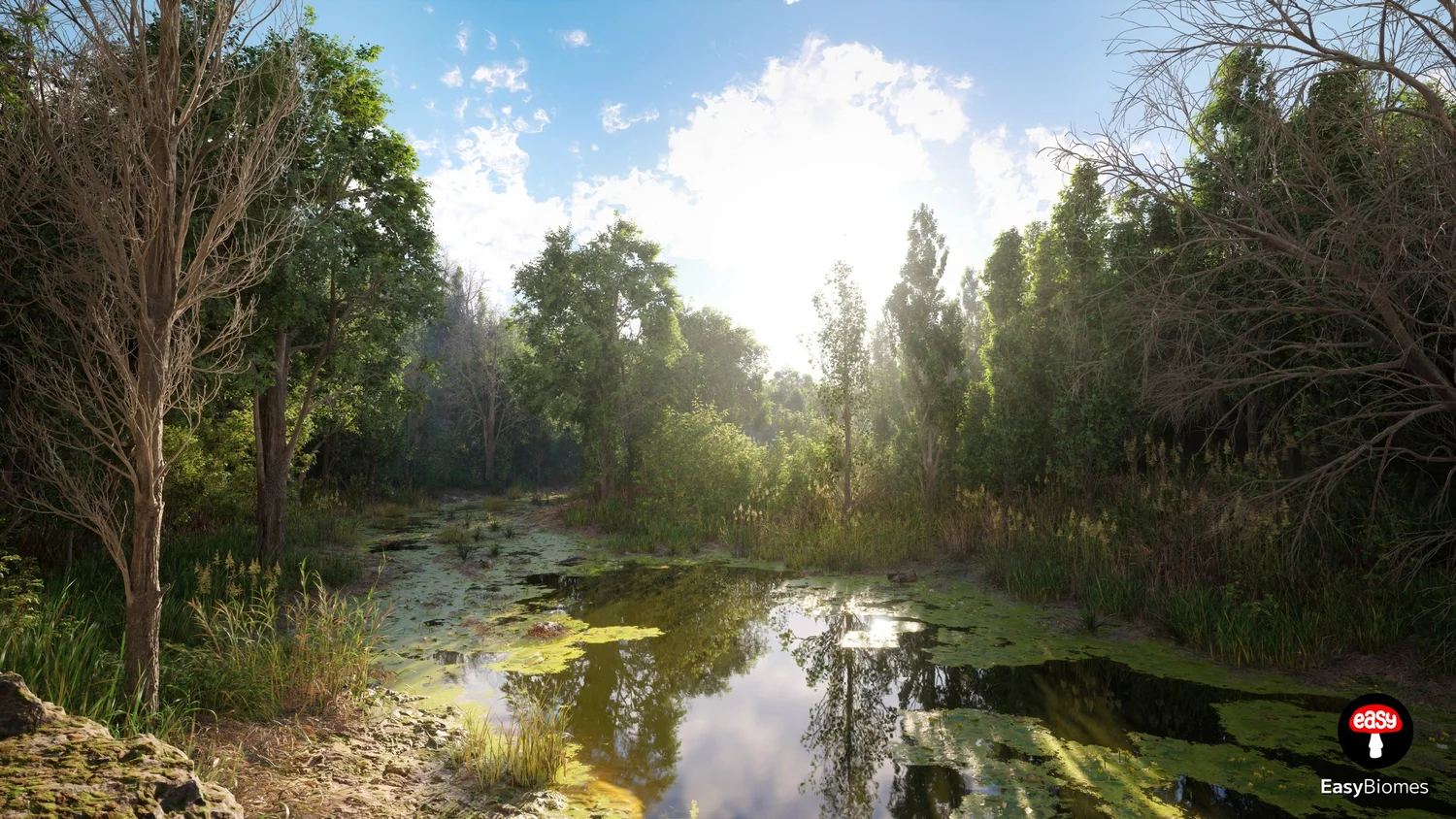 Natural river and swamp biome environment created with UE5 PCG