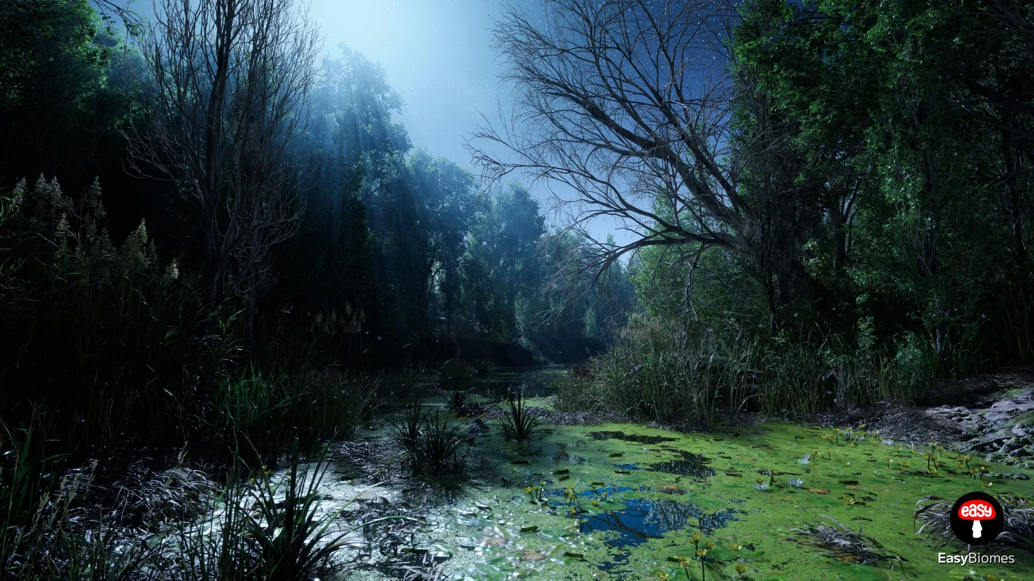 Natural river biome with procedural foliage and terrain in Unreal Engine 5