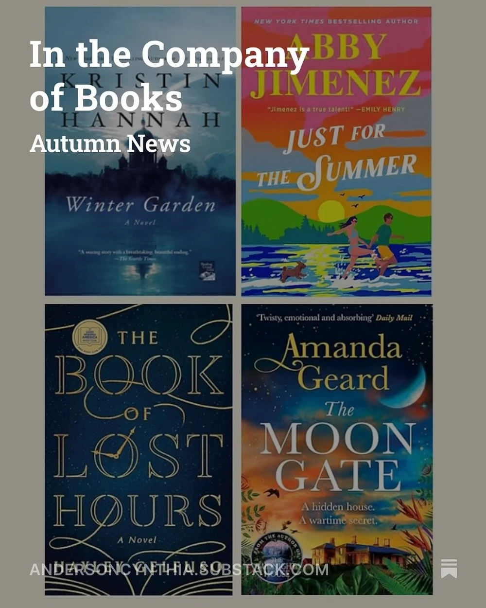 Cooler weather, fresh apples and colorful foliage&mdash;autumn is here! In my latest newsletter, I talk about attending The Queen&rsquo;s Reading Room Festival in the UK, October&rsquo;s special pricing on the e-book of The Pilot&rsquo;s Wife and my 