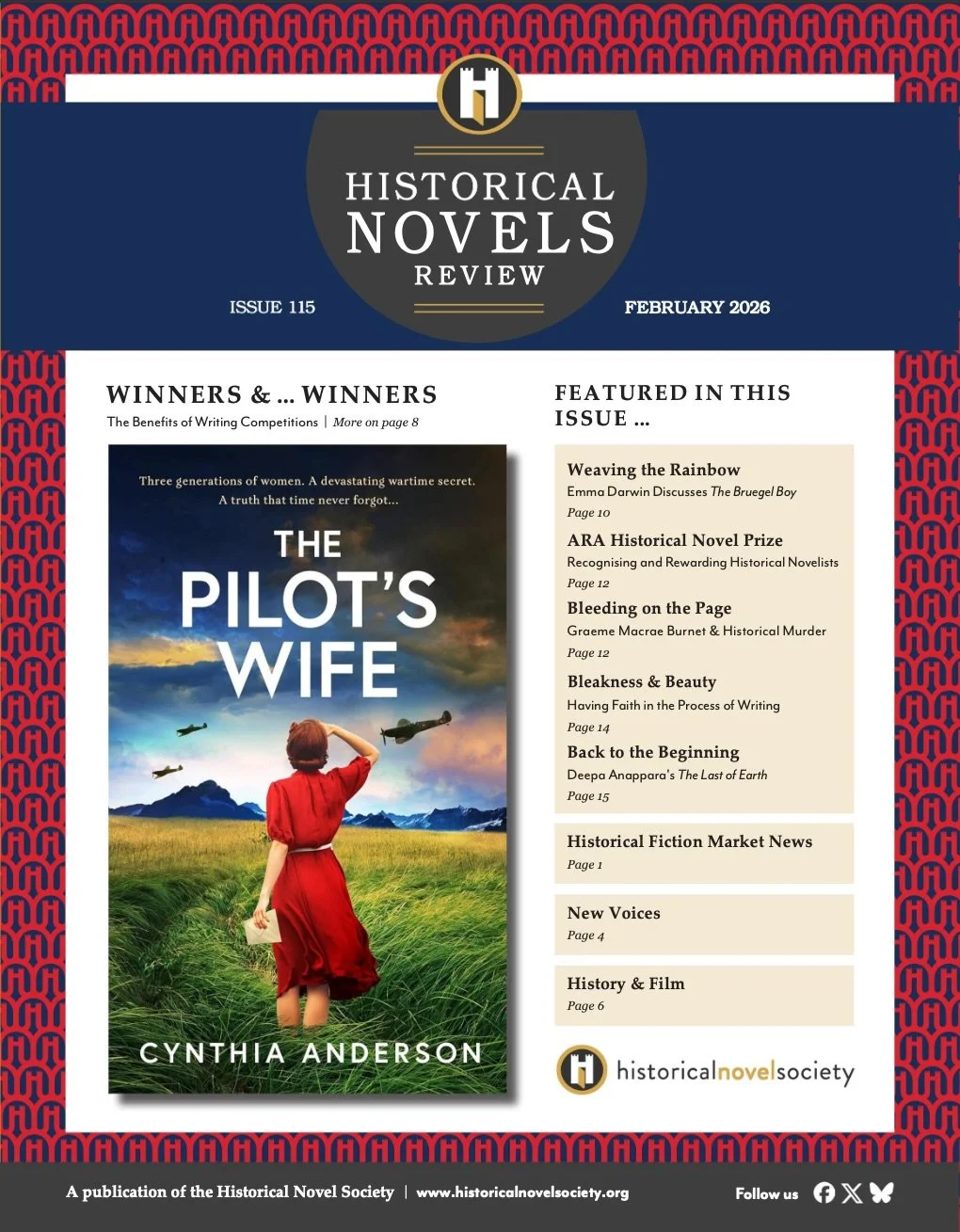 What a lovely surprise to see The Pilot&rsquo;s Wife on the front cover of the February issue of Historical Novels Review! Thank you to @tracey.warr.9 and @rebekahsimmersauthor for inviting me to contribute to their wonderful feature on the benefits 