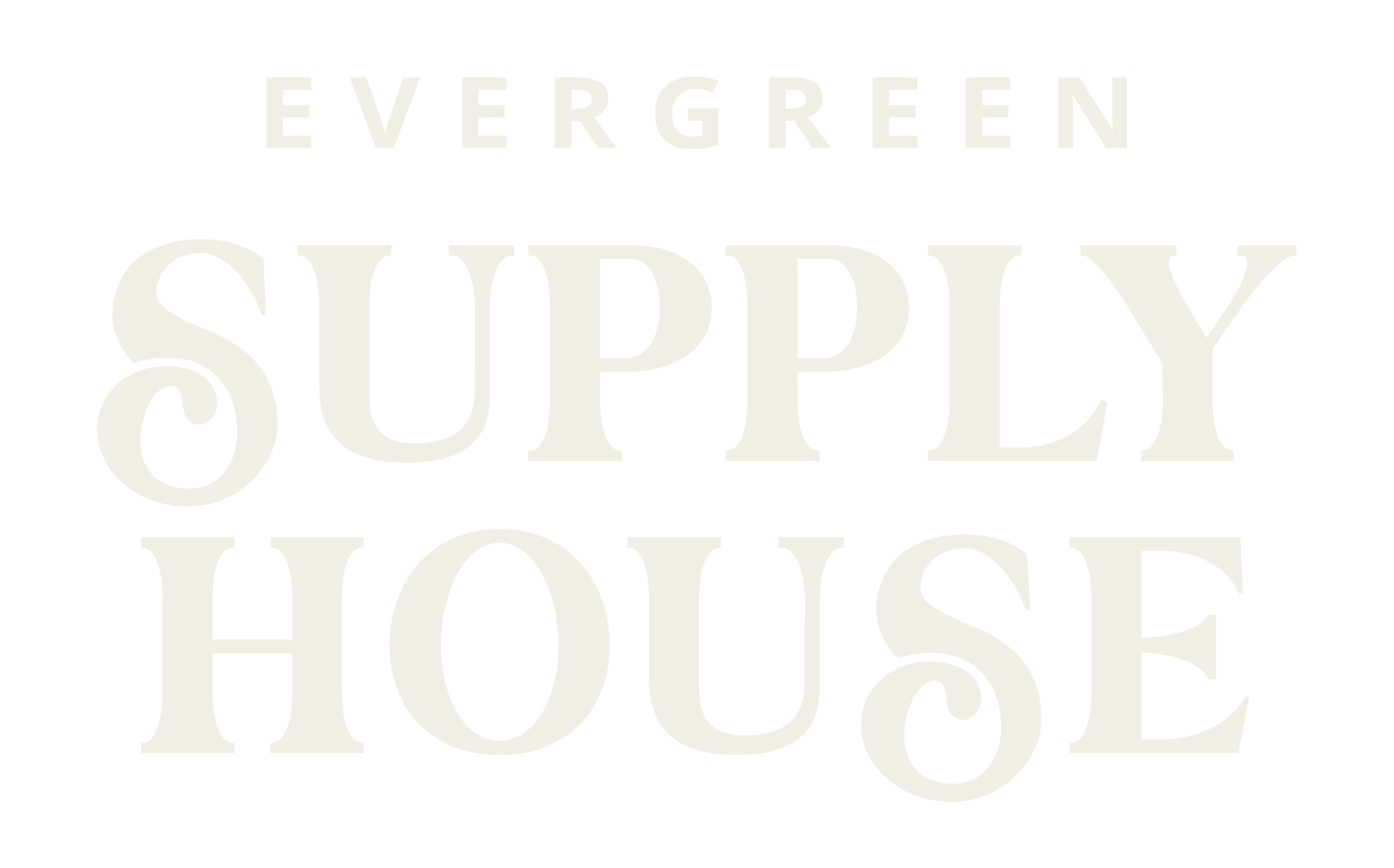 Black and white text graphic with the words 'EVERGREEN SUPPLY WHO'