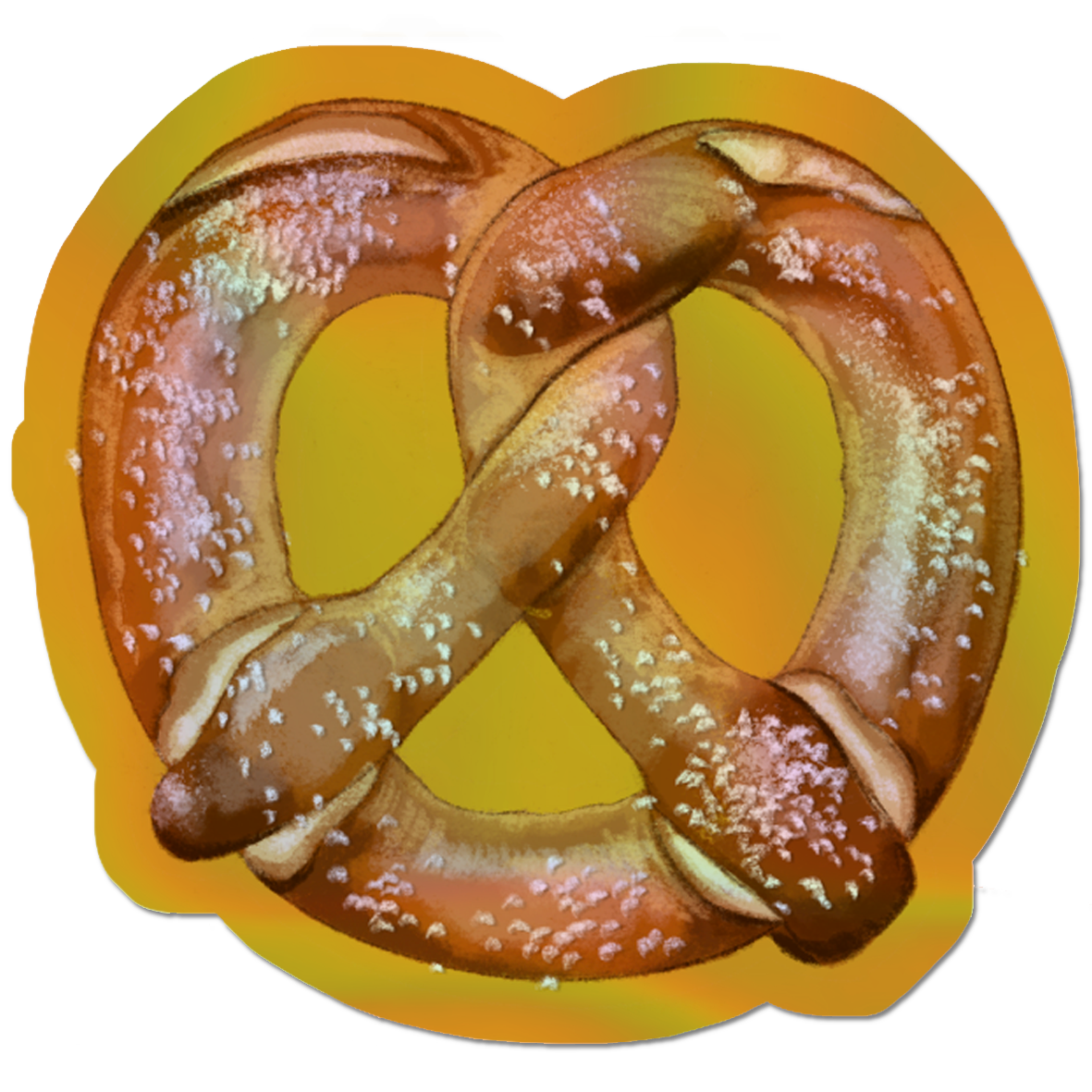 Illustrated Pretzel Holographic die cut sticker.