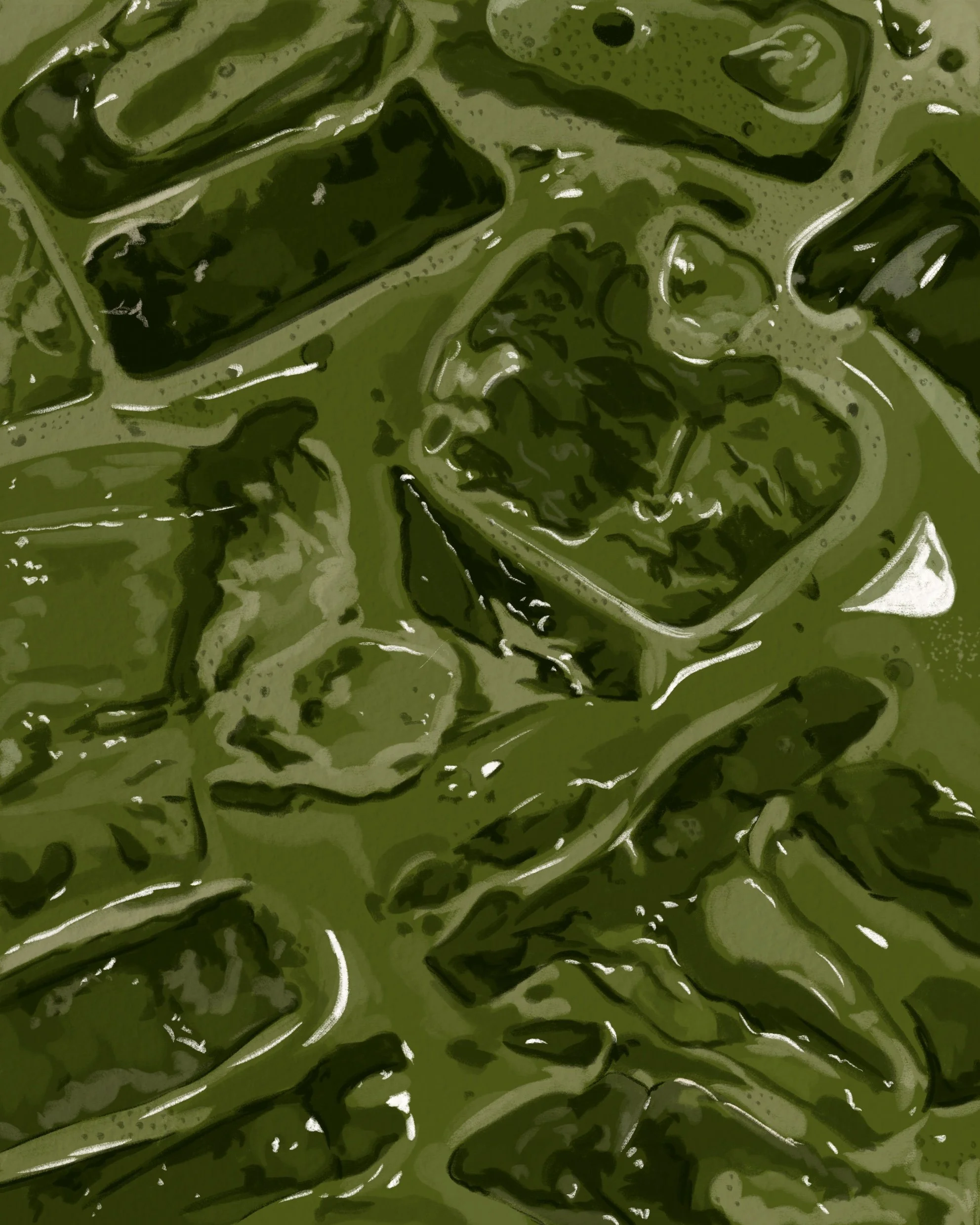 Illustration of the detail of an iced matcha.