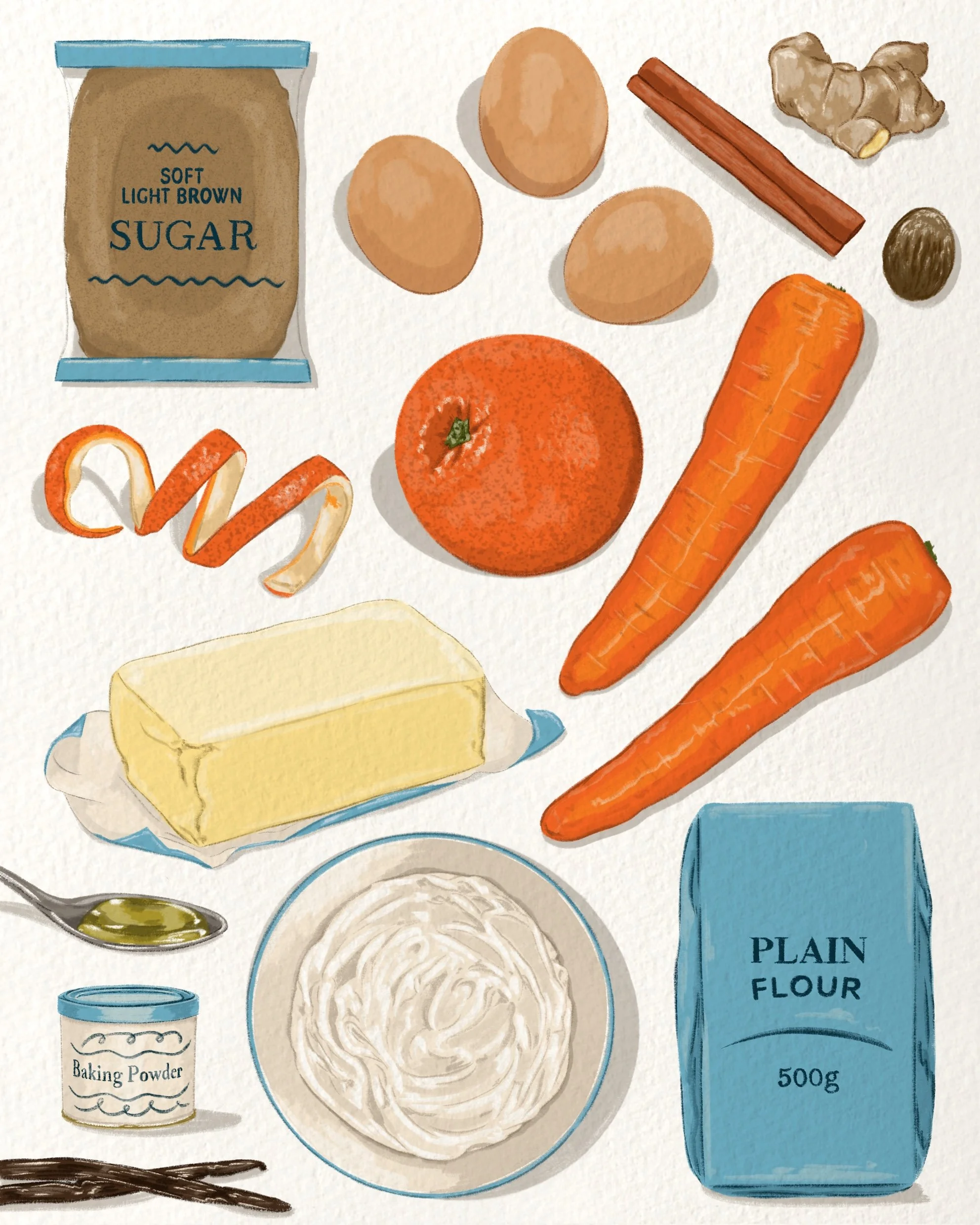 Illustration of Carrot Cake Ingredients