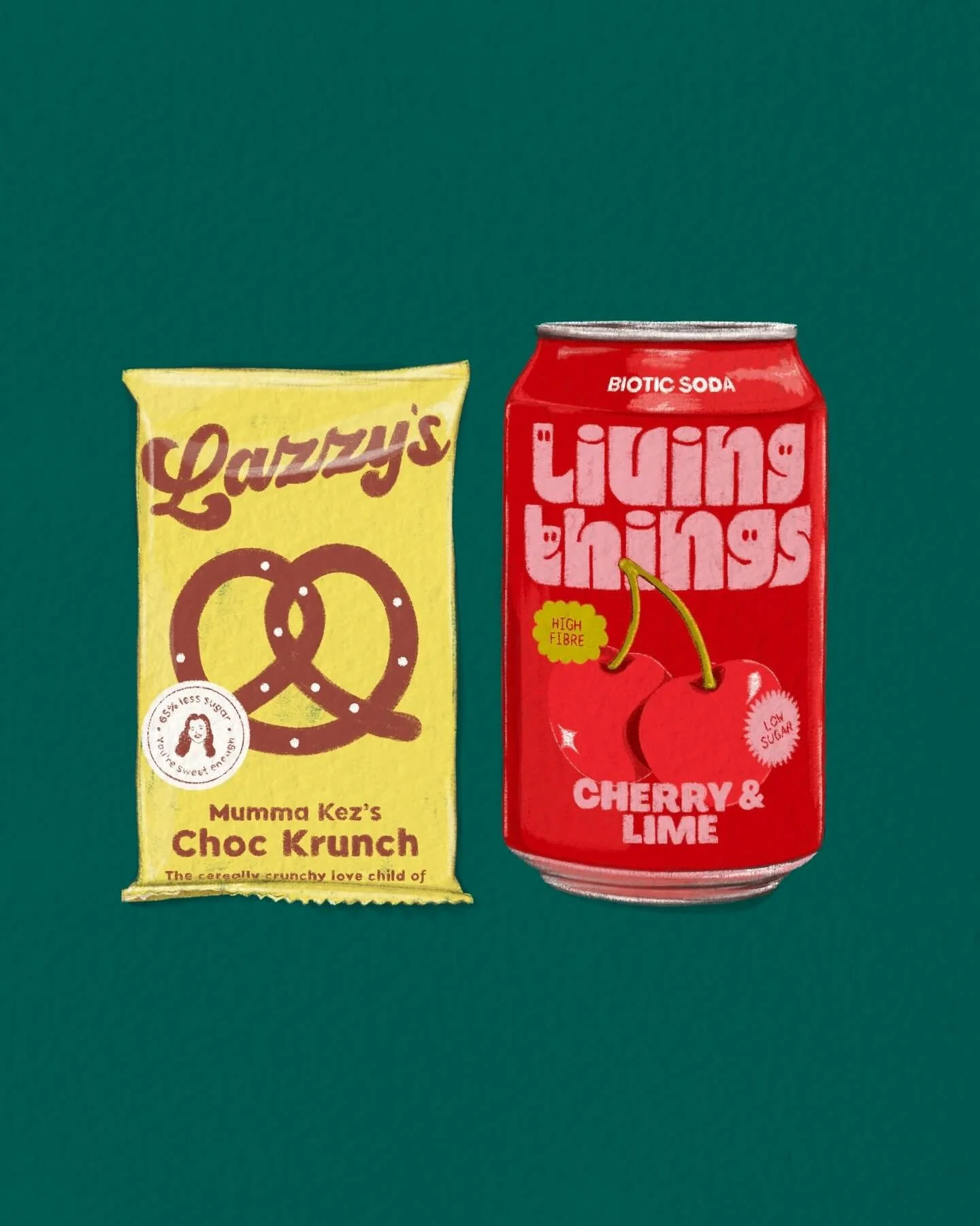 Drew some colourful snacks for your pocket 🍫🍒🍋&zwj;🟩🥨