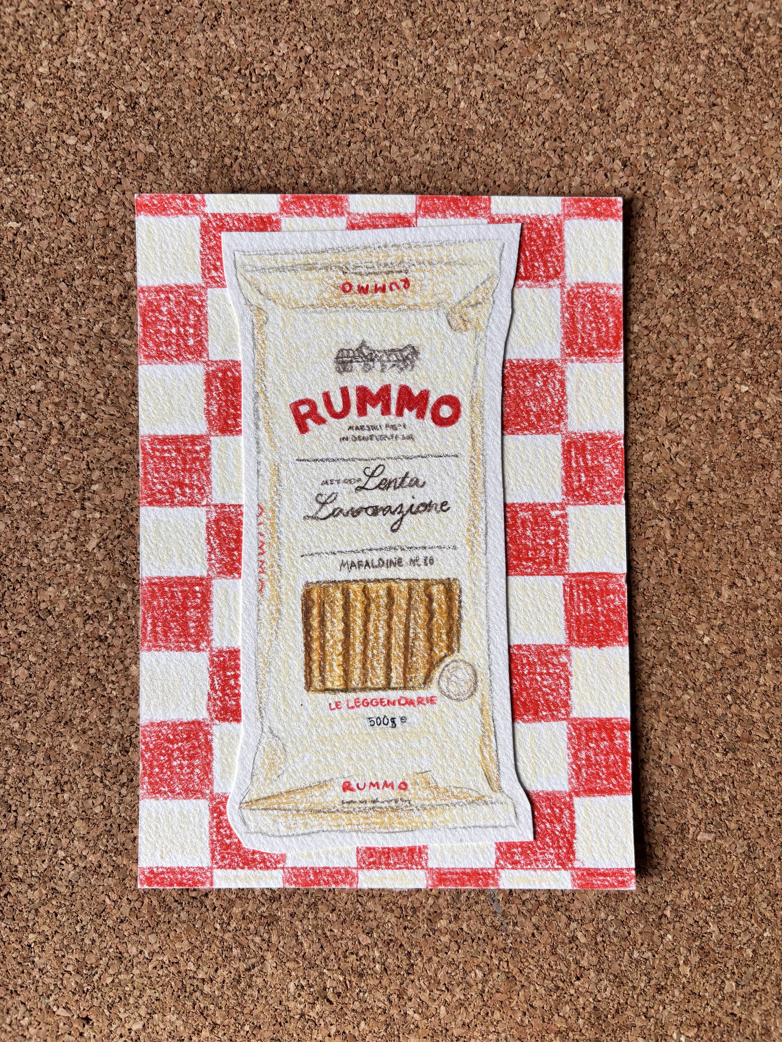 Pasta on Check - A6 Hand-drawn Illustration