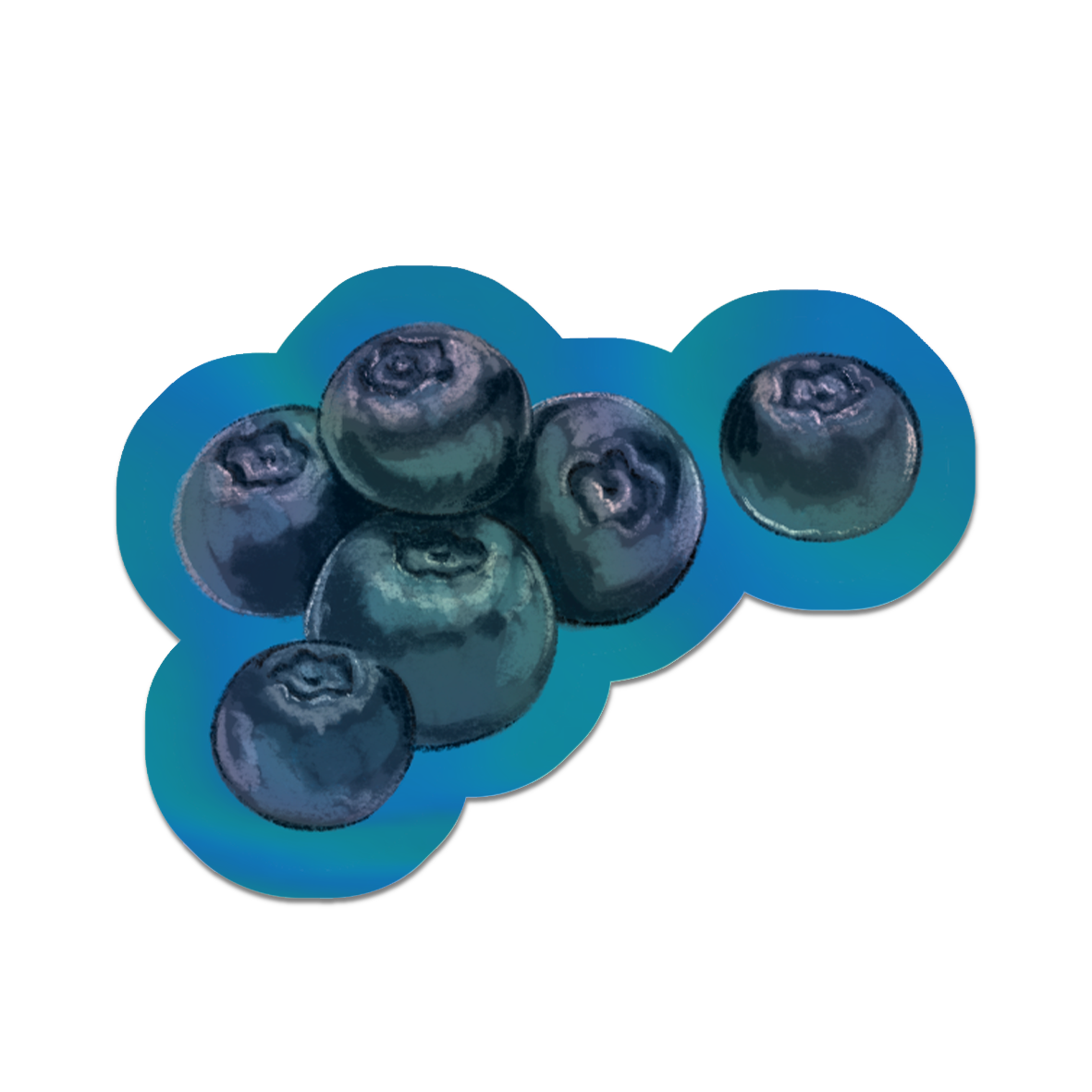 Illustrated Blueberries Holographic die cut sticker.