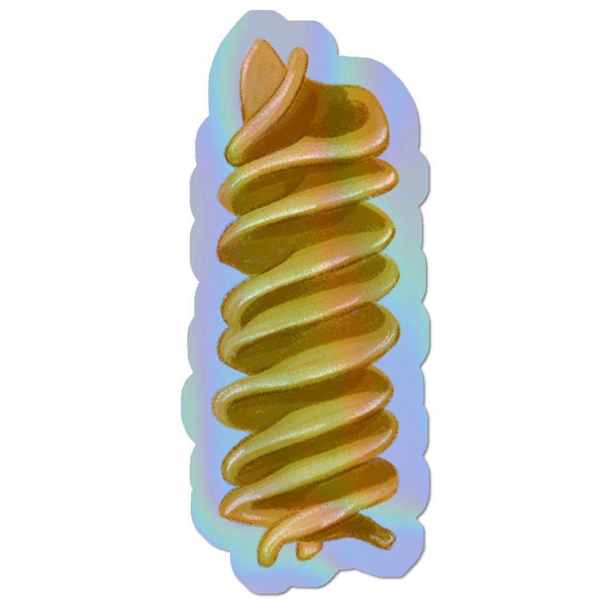 Illustrated Fusilli Holographic die cut sticker.