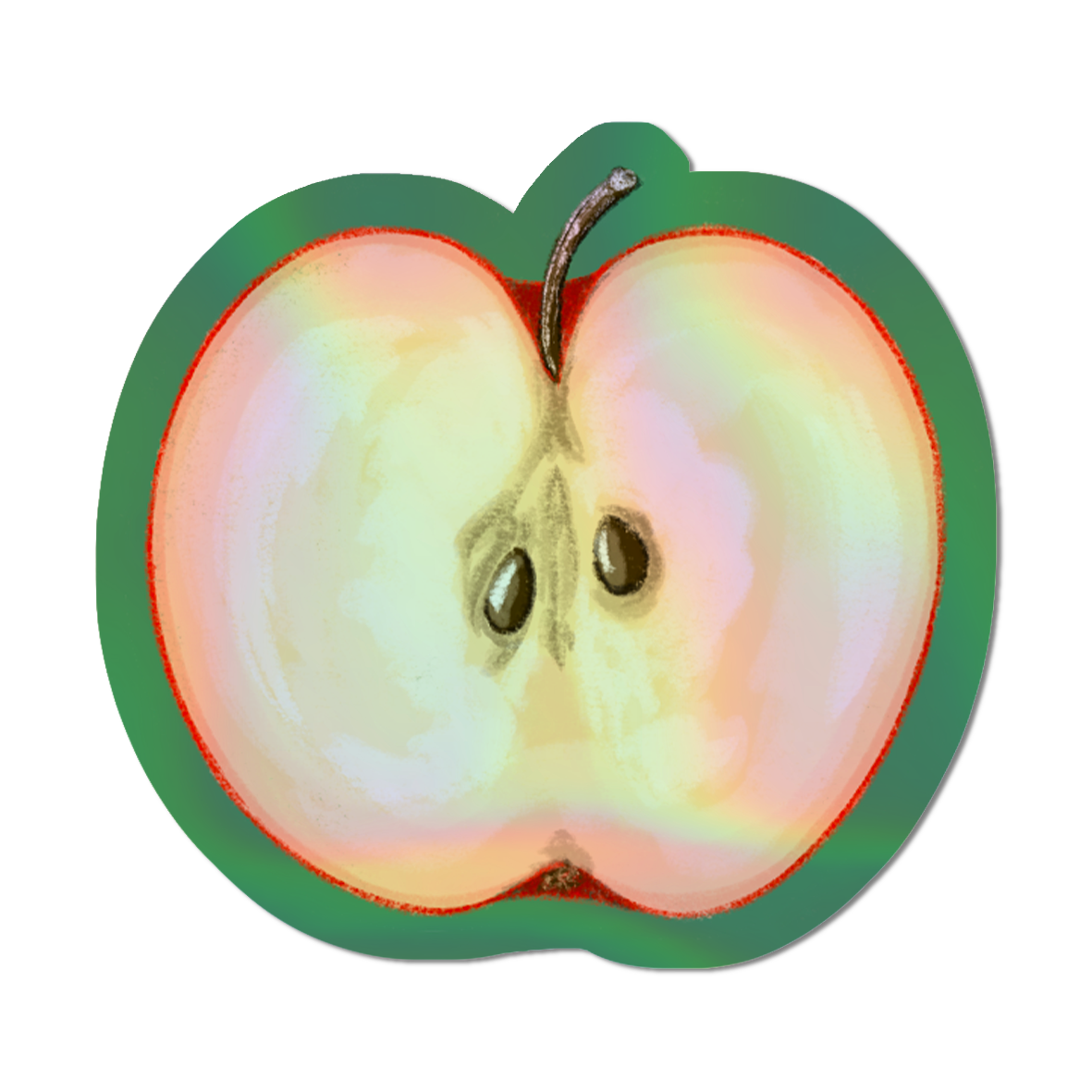 Illustrated Apple Holographic die cut sticker.