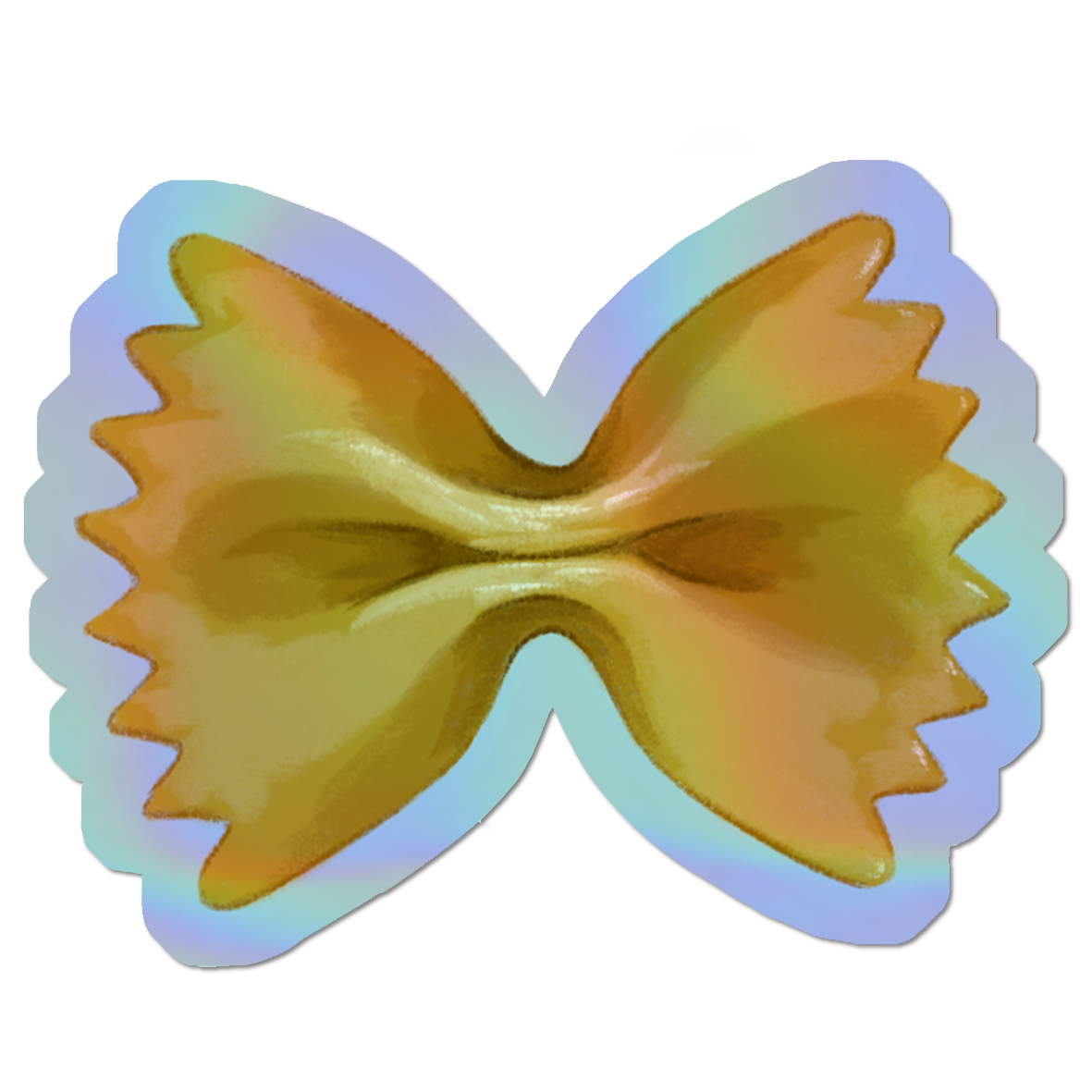 Illustrated farfalle bow pasta Holographic die cut sticker.