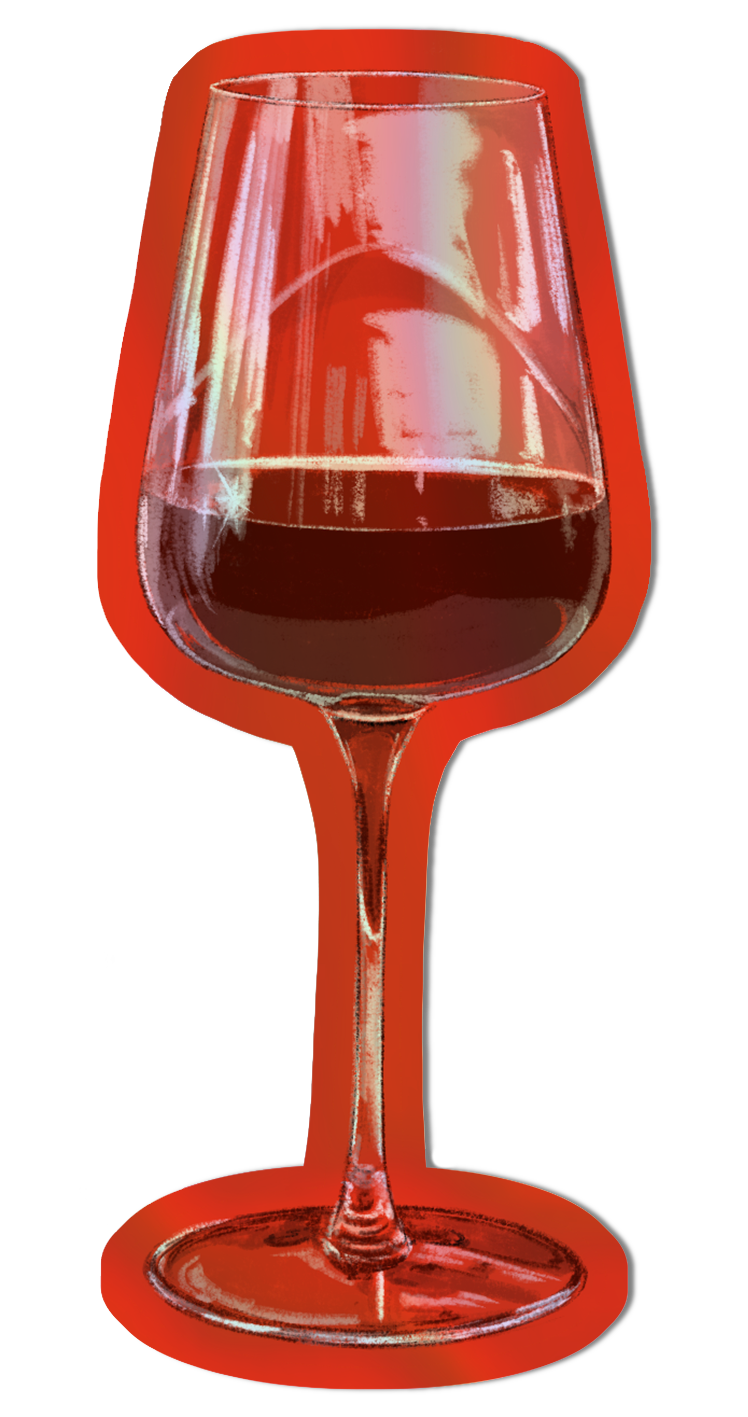 Illustrated Red Wine Holographic die cut sticker.