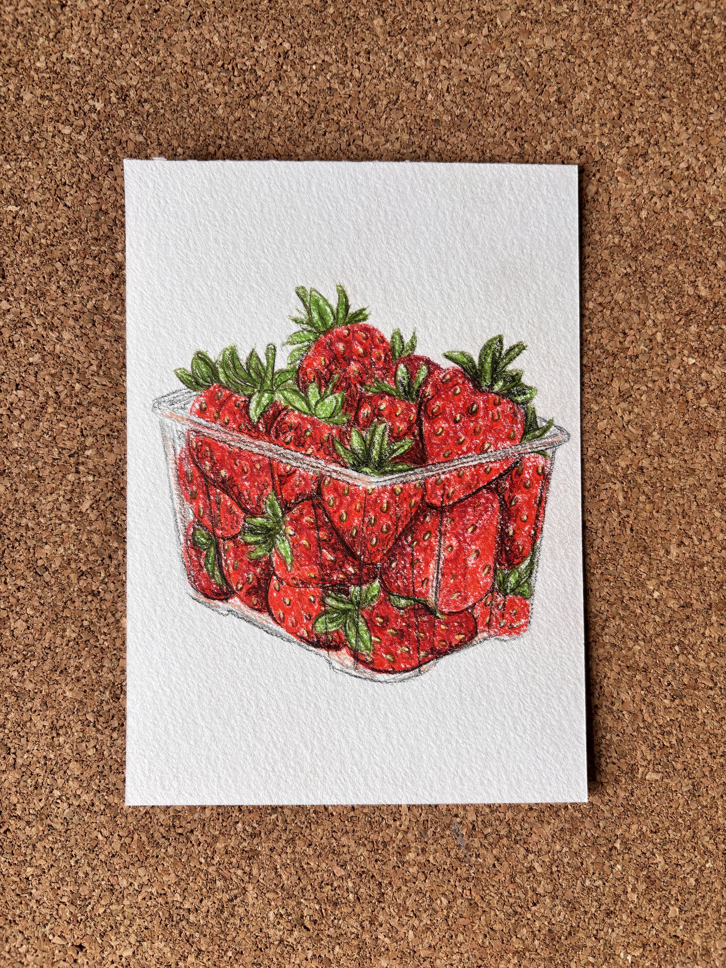 Punnet of Strawberries - A6 Hand-drawn Illustration