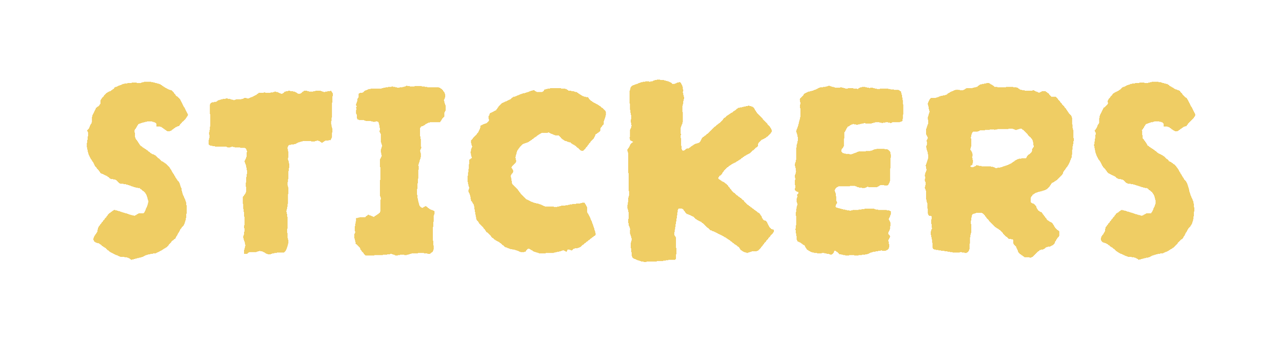 The word 'STICKERS' written in large, irregular, yellowish-beige letters on a black background.