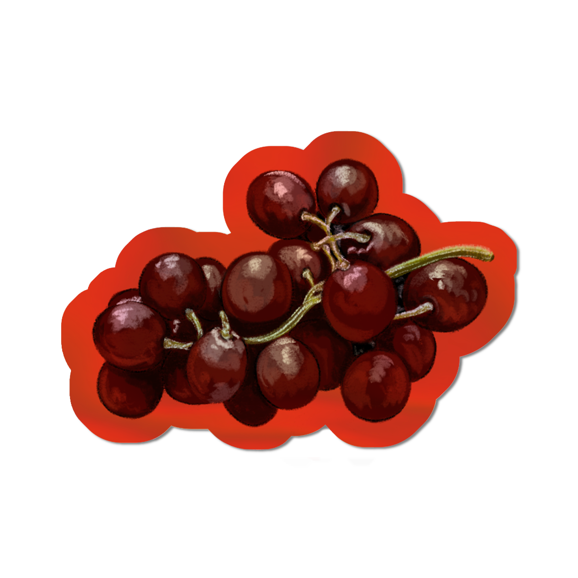 Illustrated Red Grapes Holographic die cut sticker.