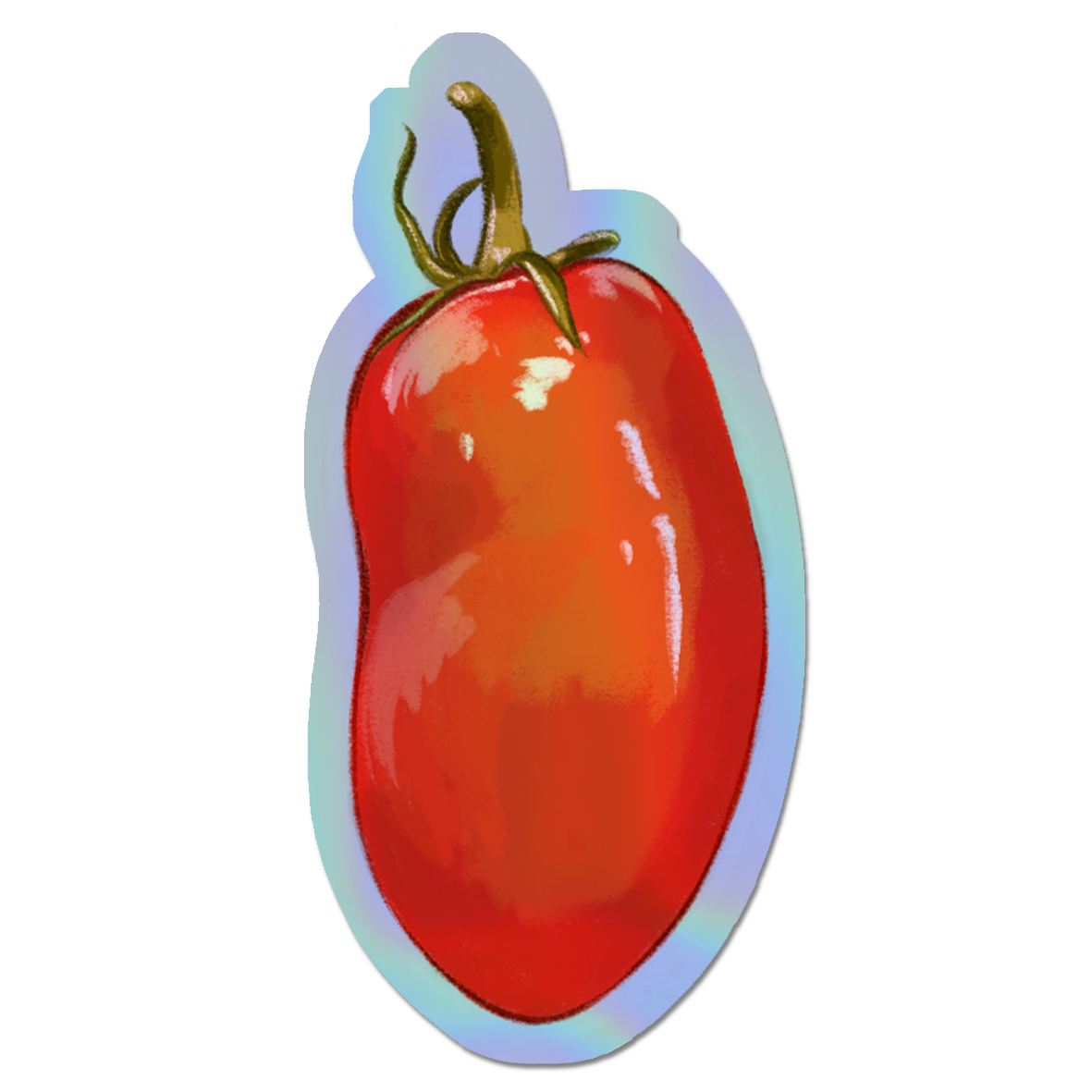 Illustrated San Marzano Holographic die cut sticker.