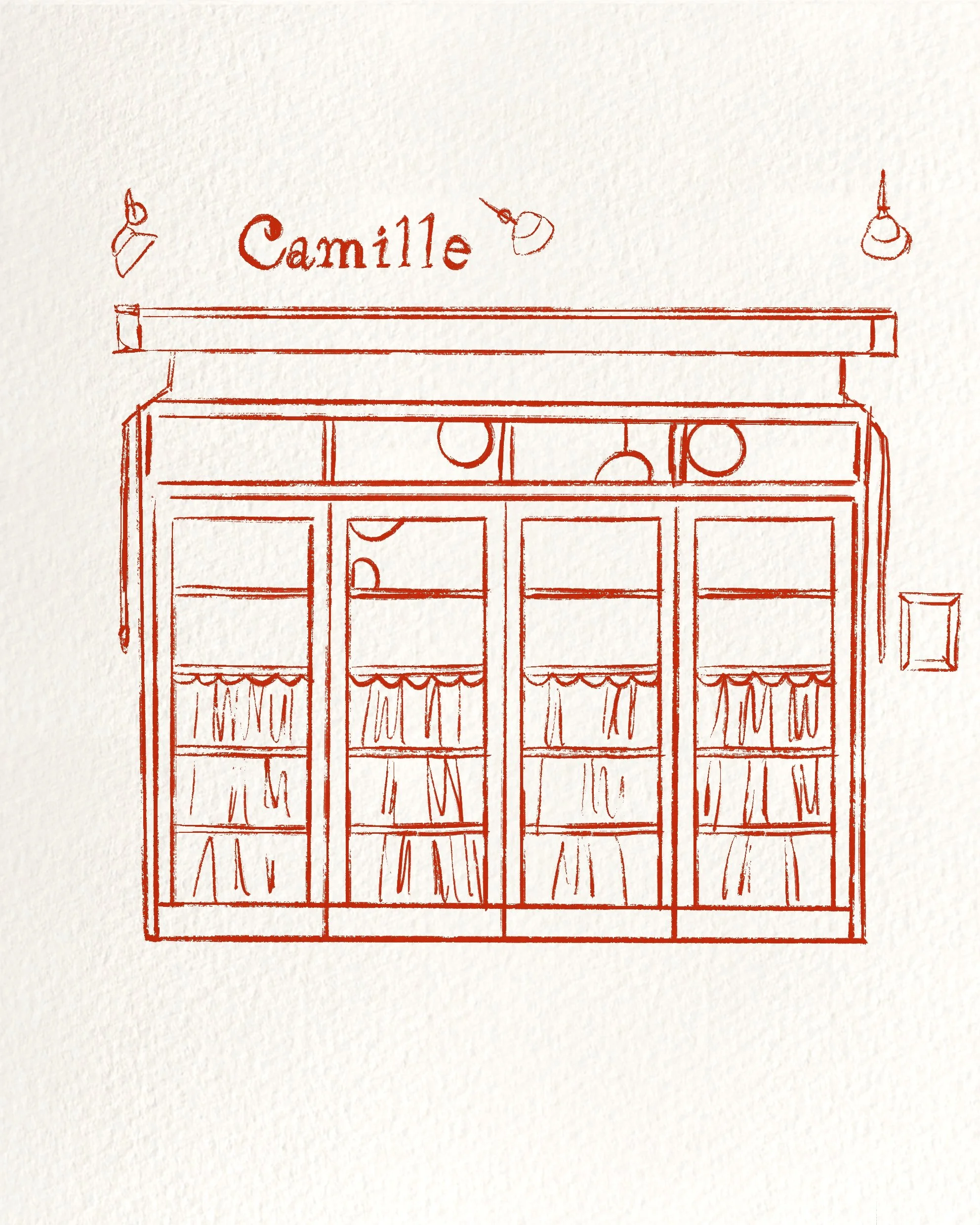 Illustration of restaurant front 'Camille'.