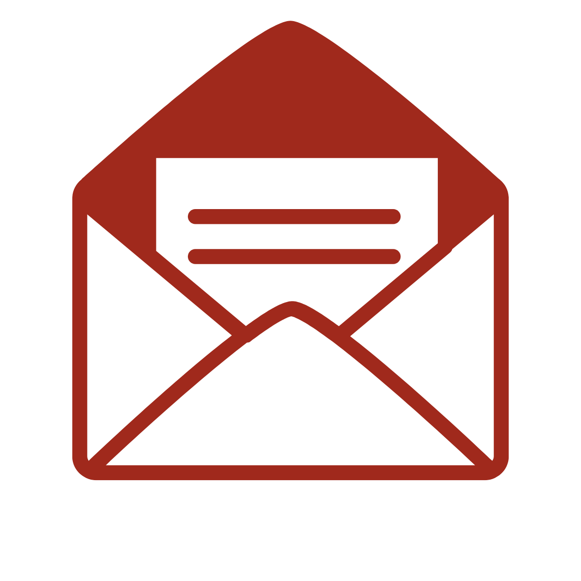 Red open envelope icon with a letter inside