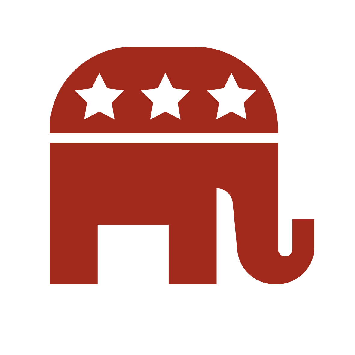 Red elephant symbol with three black stars, representing the Republican Party.