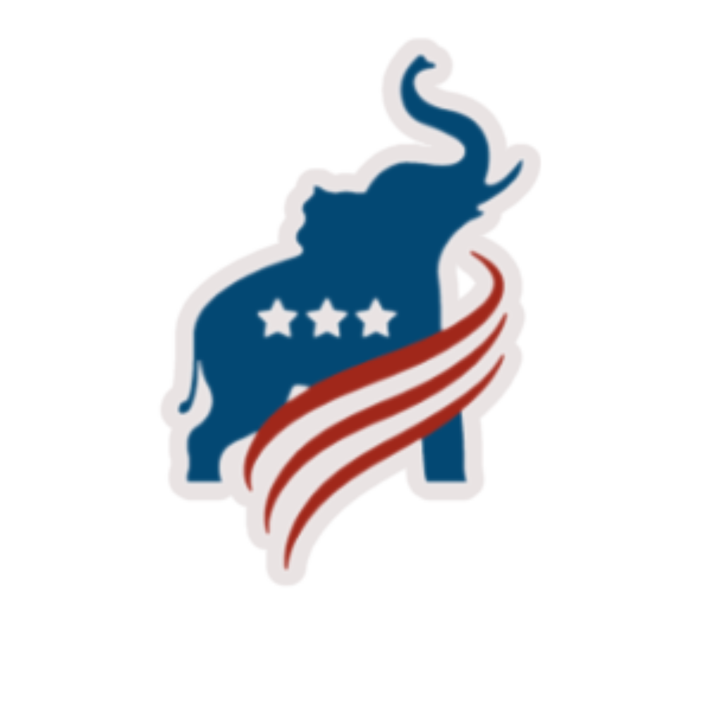 Silhouette of a blue elephant with three white stars and red, white, and blue stripes, representing the Warwick Area Republican Committee
