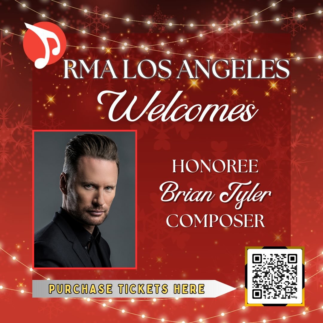 ✨ HONOREE ANNOUNCED ✨

Composer Brian Tyler, will be our honoree at RMA Night this year!

Come on out next Monday!  Tickets can be purchased by scanning QR Code or via link in bio
