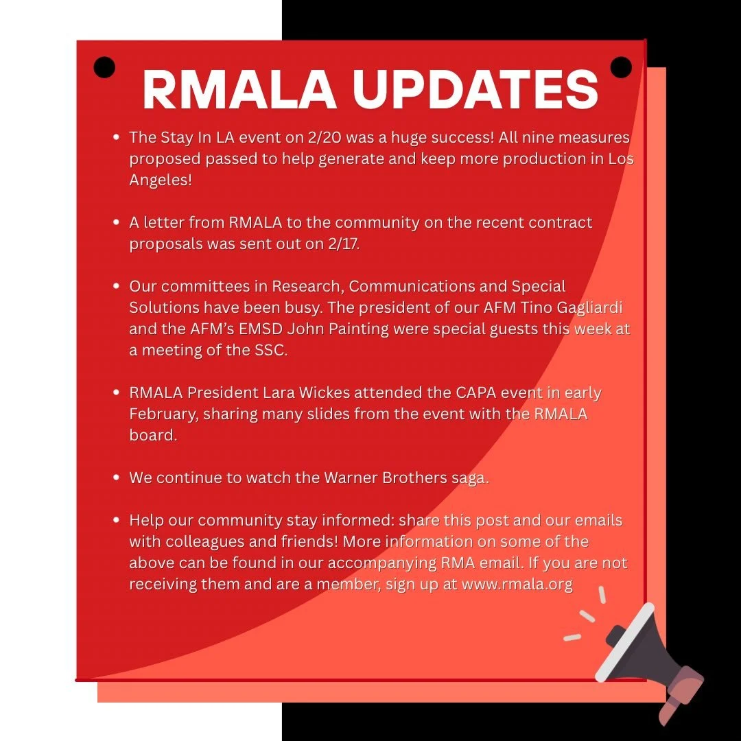 Want to know what&rsquo;s been going on at RMA Los Angeles? 

Check out the bullet points below for a quick overview!  Don&rsquo;t forget to check your email for a more detailed overview.