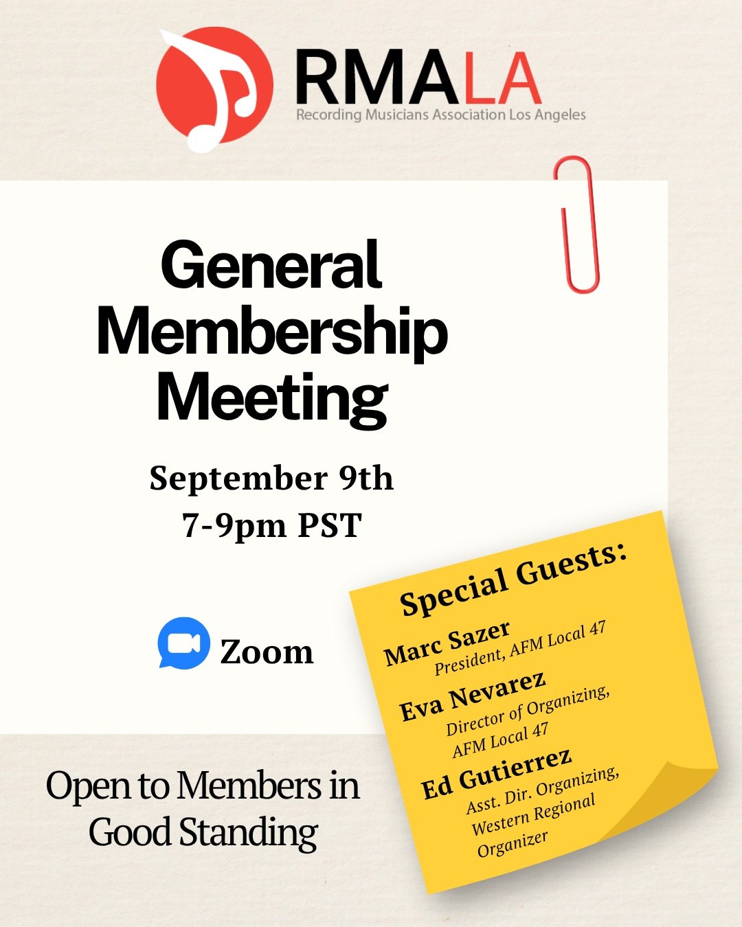 Next General Membership Meeting is Wednesday, Sept 9th 7-9pm via Zoom! 

See the link in bio to register! 

Special Guests: Marc Sazer, Eva Nevarez, &amp; Ed Gutierrez