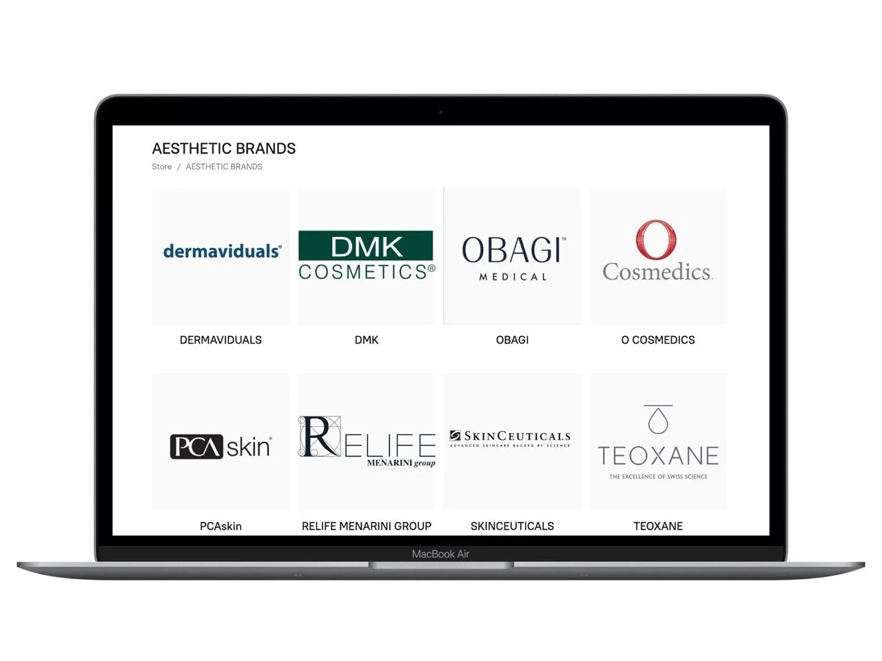 example of a Aesthetic clinic online shop with clinic brands