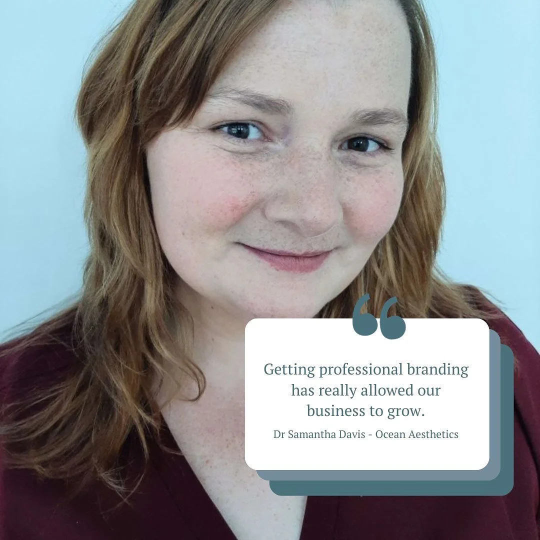 Portrait of a person with a quote about the benefits of professional branding from "Dr. Samantha Davis - Ocean Aesthetics."