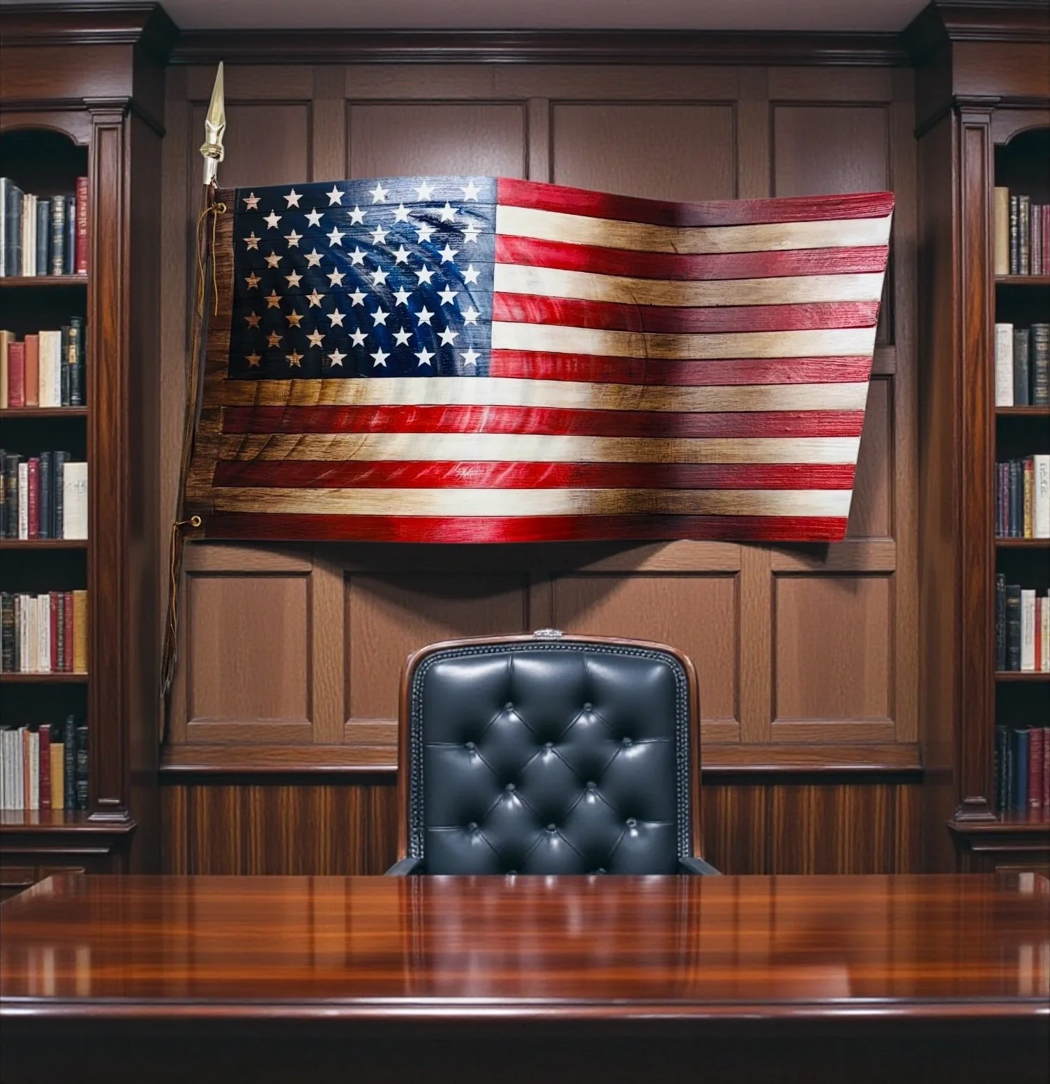 Flying American Flag. "Steam-Bent Oak"