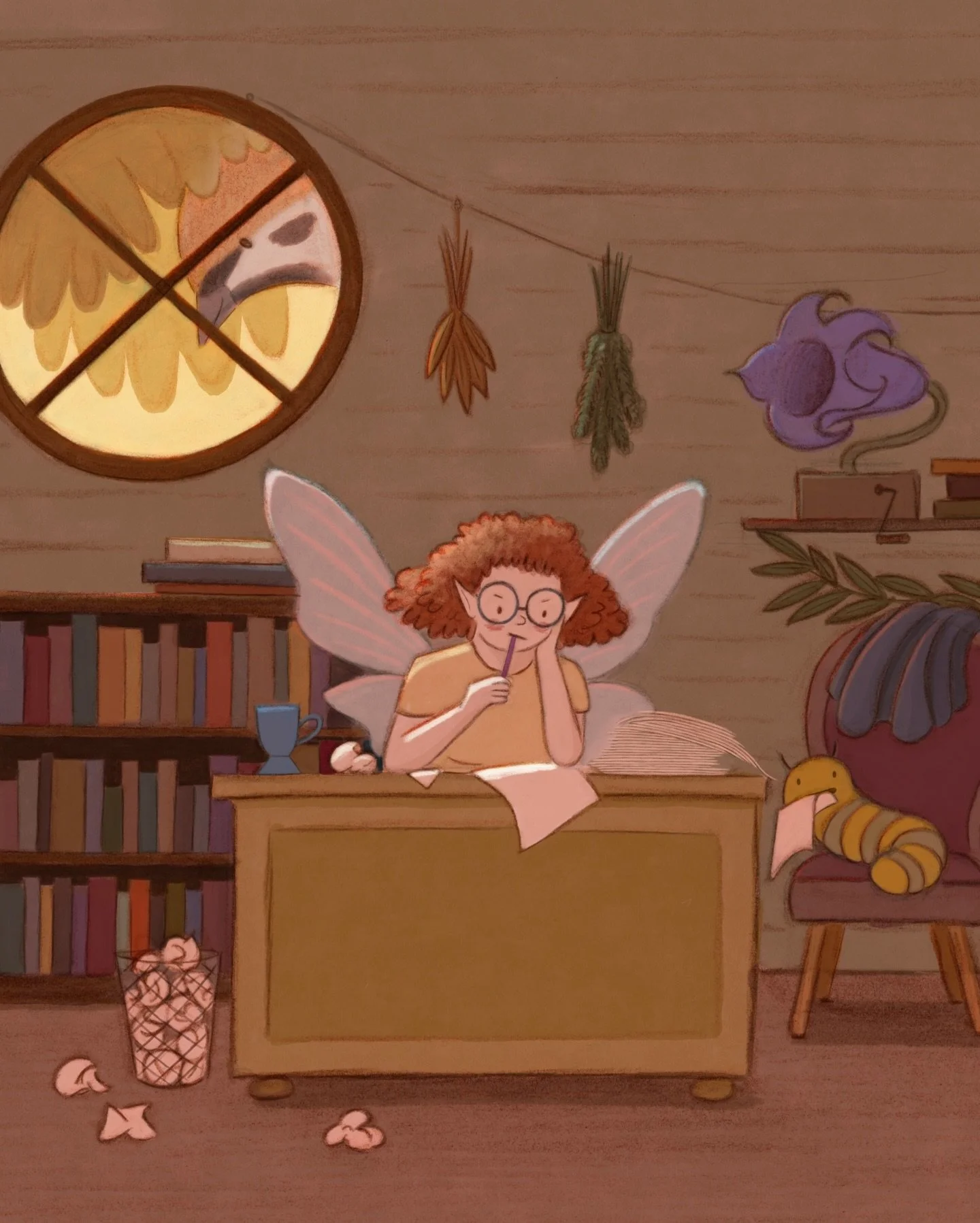 More Flower Fairy pastimes. Bluebell spends evenings working on her novel, a multi-generational speculative fiction set in late Victorian England. 🪻