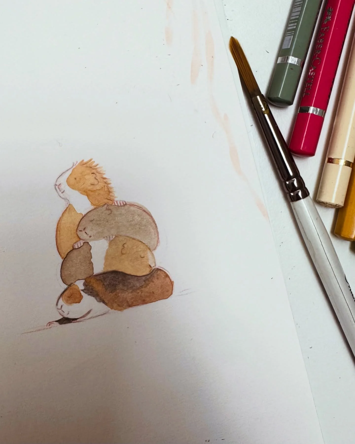 Pile of g.pigs in progress.

Apparently we&rsquo;re supposed to share more work-in-progress shots these days to prove our art is human made. I&rsquo;ve only tried chat gpt once and wasn&rsquo;t very impressed, I have however tried pencils a few times