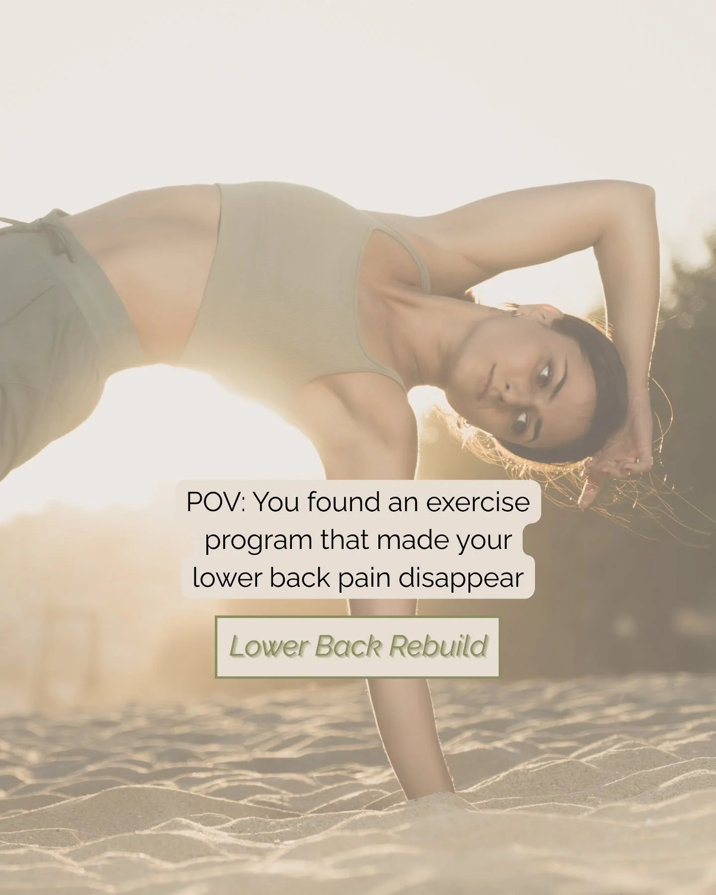 Doors to Lower Back Rebuild close tomorrow!

Check out the info about the program in my bio or comment LBR below ⬇️

Imagine if lower back pain wasn't a part of your life anymore,

if it didn't follow you wherever you go.

If you didn't have to think