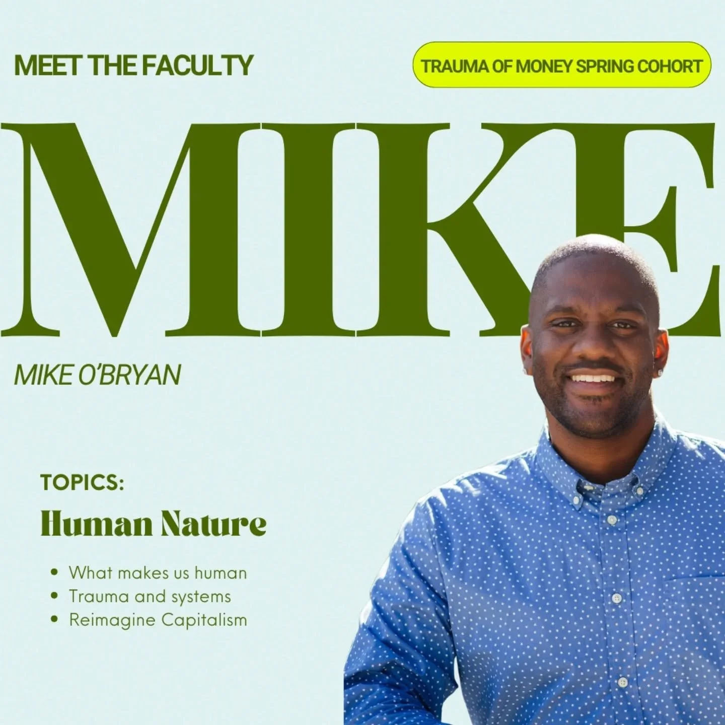 Join our founder Michael O'Bryan and other faculty for @traumaofmoney 's Spring Cohort! The program provides compassionate, professional training that explores frameworks for healing both individual and collective trauma&mdash;supporting greater fina