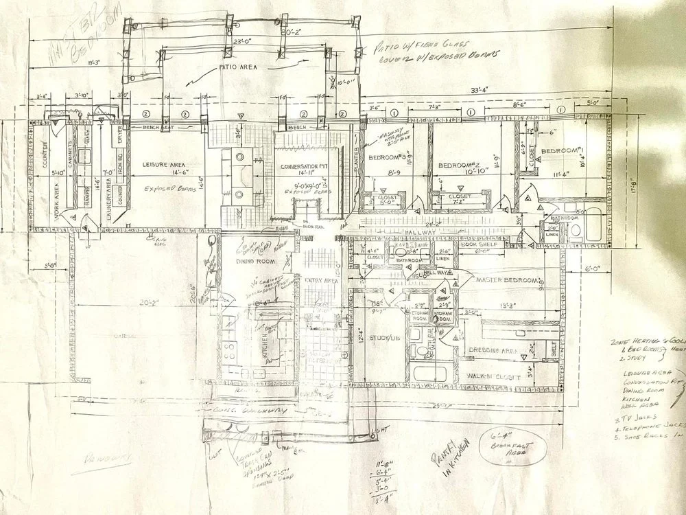 One of Willie’s first hand drawings of his dream home that he would redesign and complete in 1992