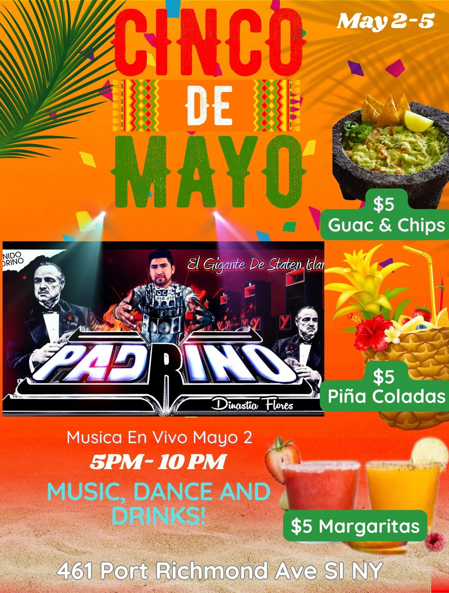 Festejando el 5 de Mayo en San Jeronimo Restaurantt Bakeryy.  Prep&aacute;rate para disfruta de m&uacute;sica, ambiente y de promoci&oacute;nes especiales!! 🥳🍹🎶🎤

📍461 Port Richmond Ave SI NY 10302

🔥Estar&aacute; con nosotros (DJ PADRINO😎) Lu