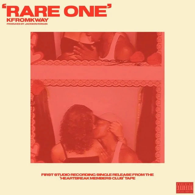 Cover art for 'Rare One' by KfromKway featuring a couple kissing in an orange-red tinted photo booth strip.
