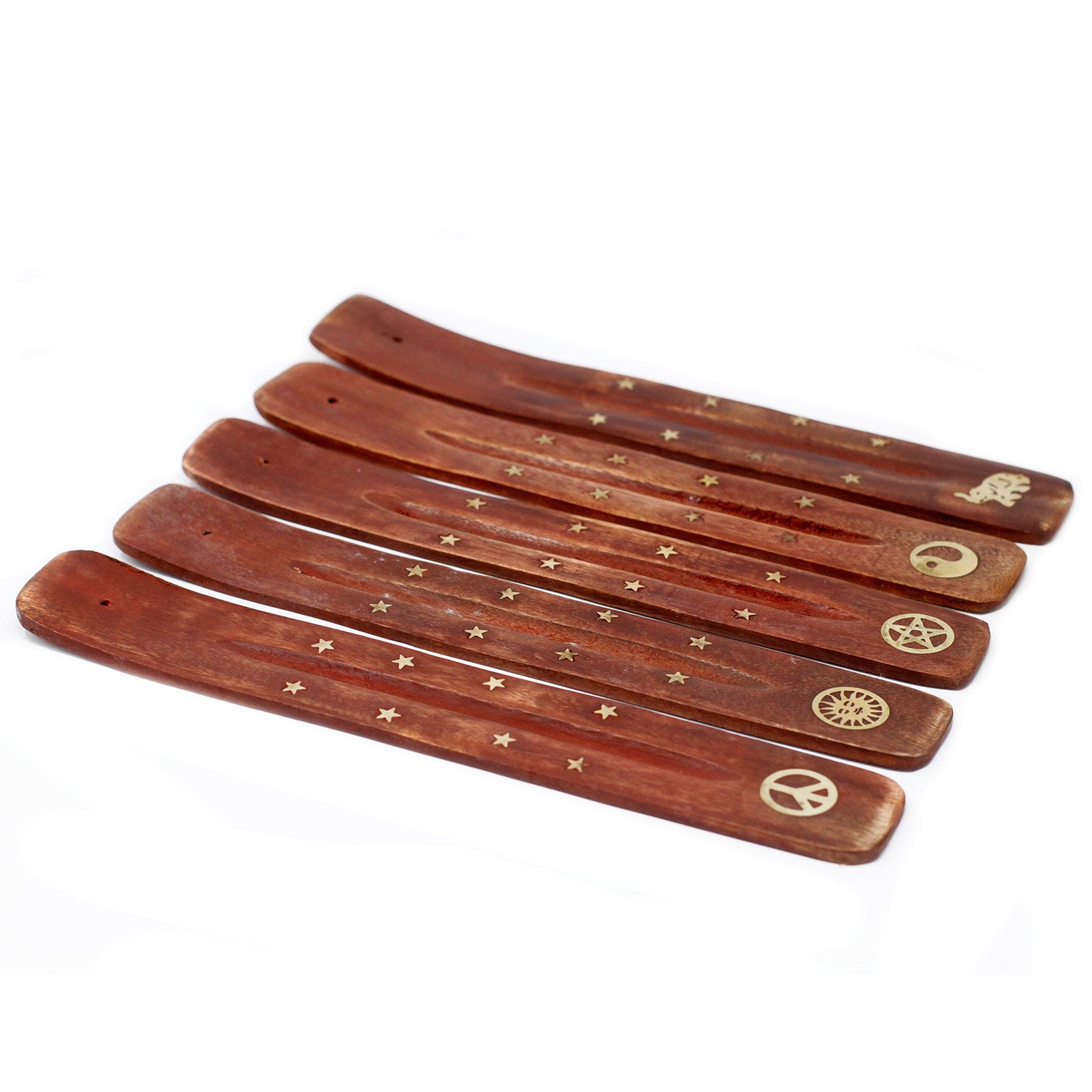 mango wood incense stick holder brass inlay