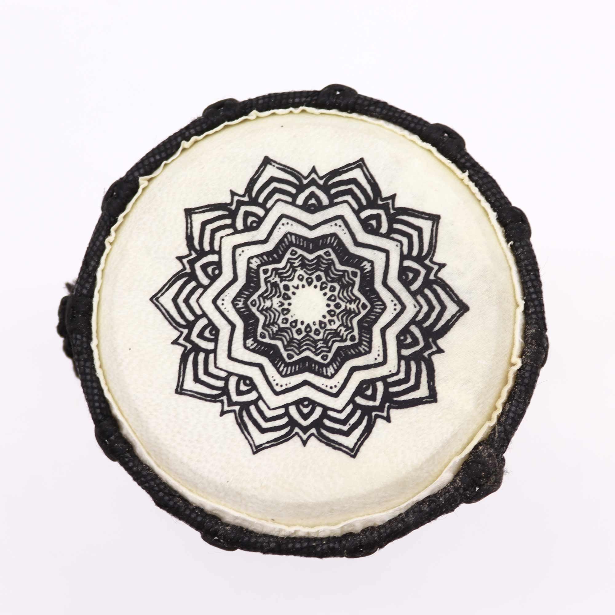 Wide Top Djembe 15cm Drum with Mandala design close up.jpeg