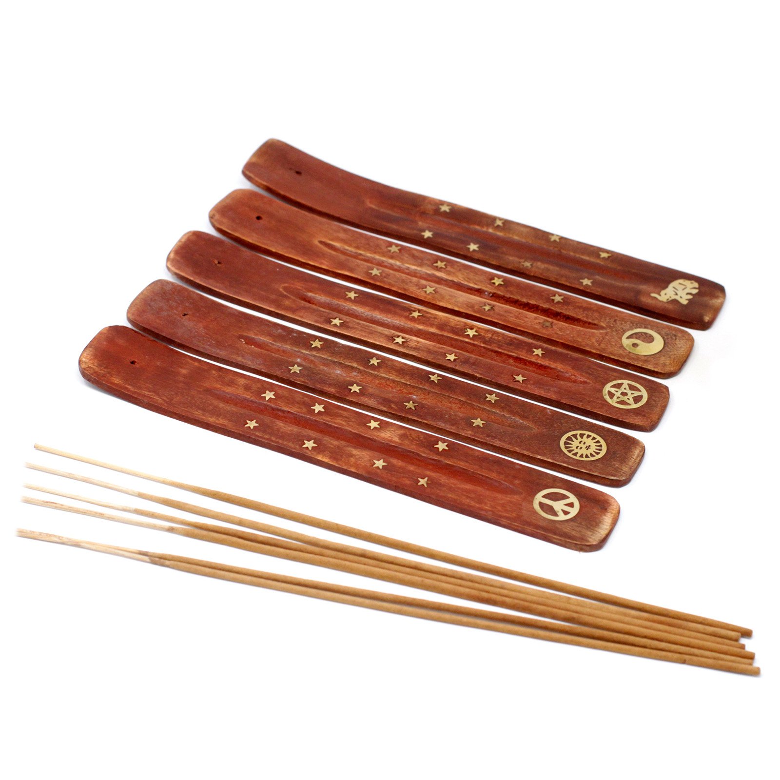 mango wood incense stick holder brass inlay 2